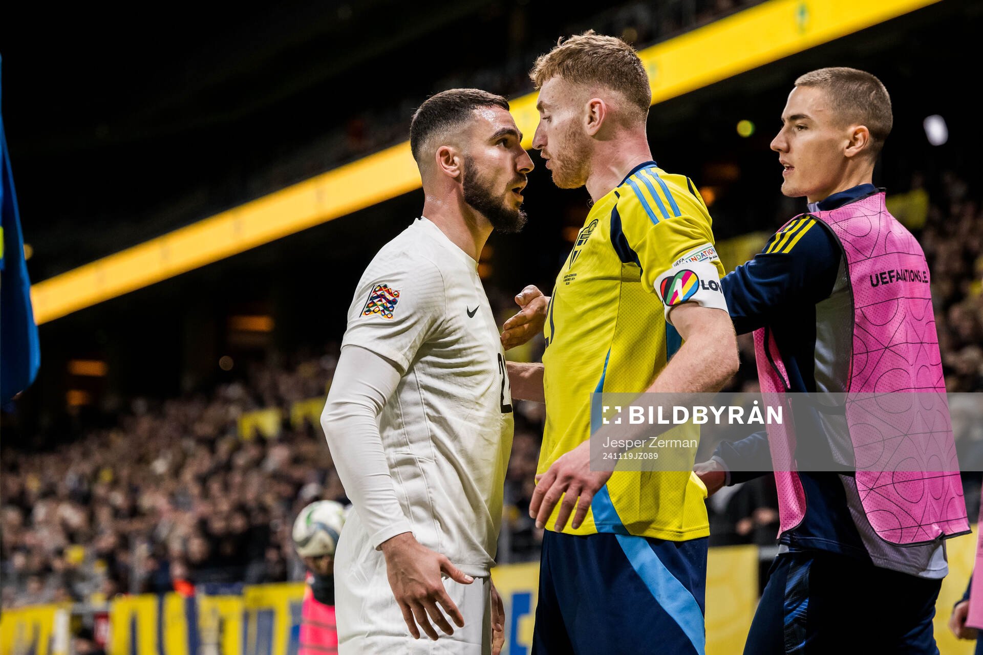 Elvin Jamalov of Azerbaijan and Dejan Kulusevski of Sweden