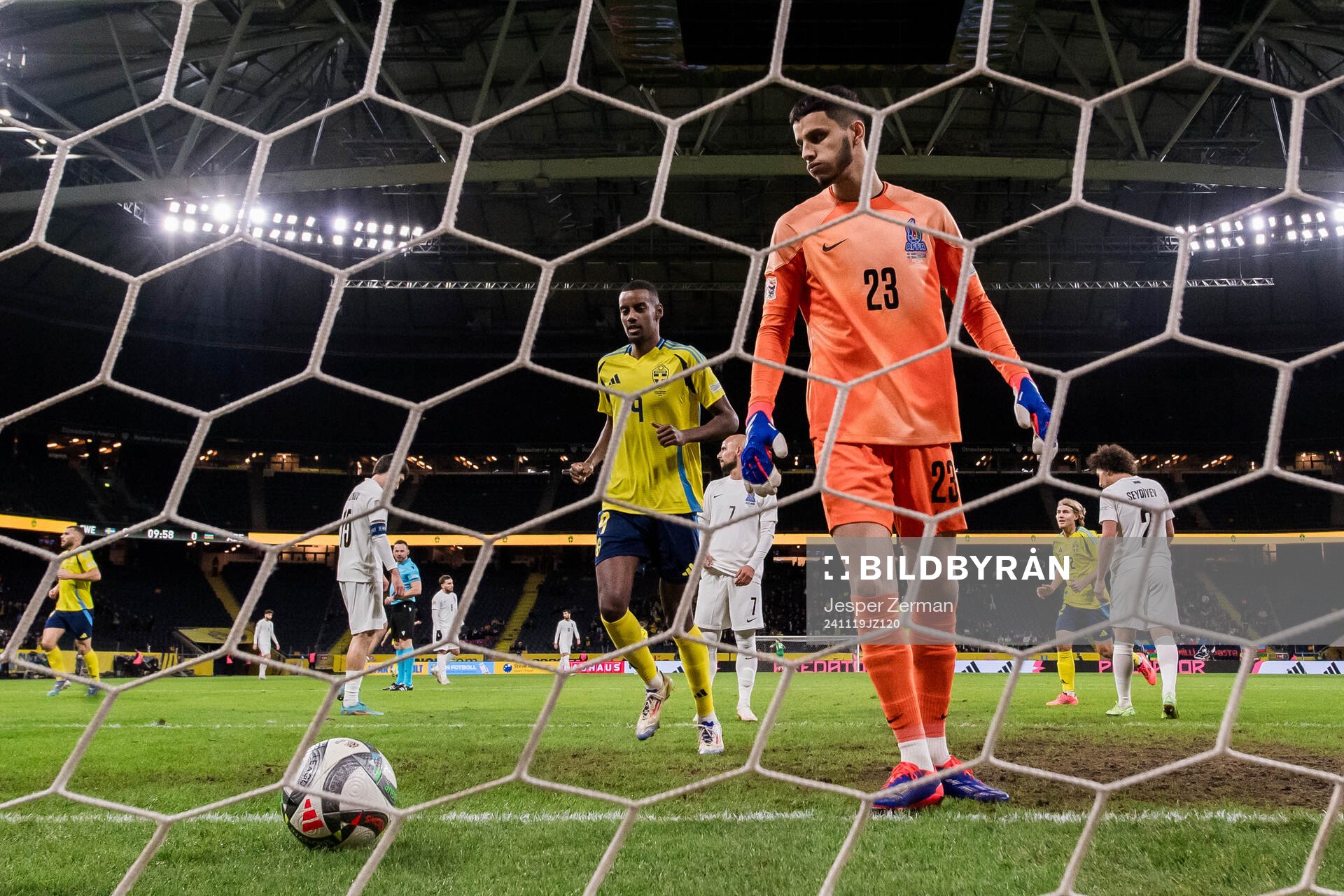 goalkeeper Elvin Jafarguliyev of Azerbaijan looks dejected