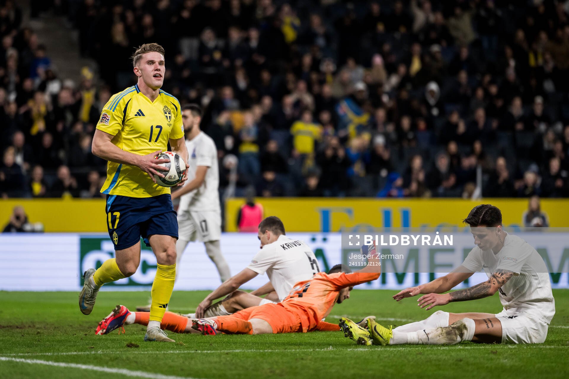 Viktor Gyökeres of Sweden celebrates