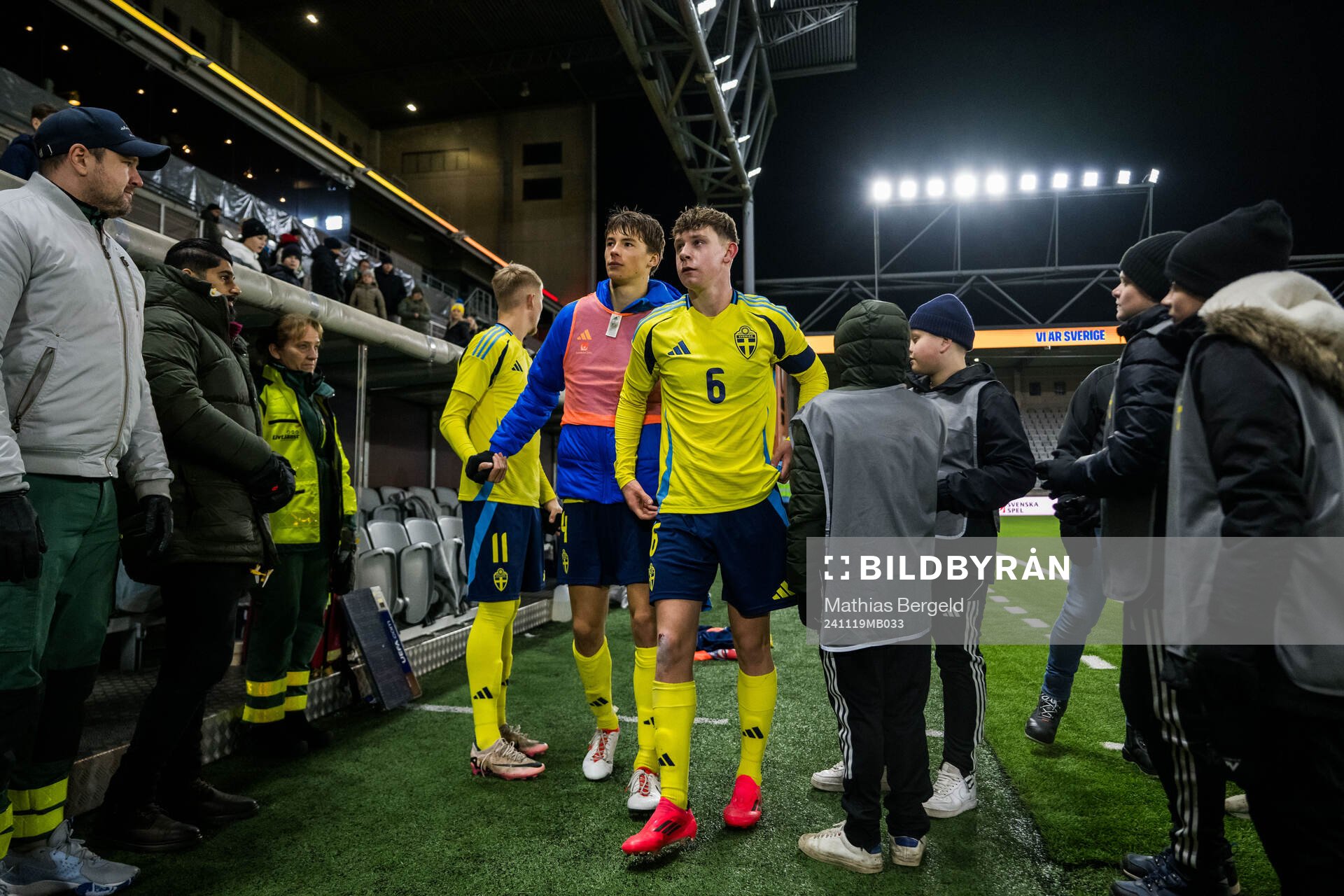 John Mellberg and Viggo Jeppsson of Sweden after the under-19 Euro Qualifier football match between Sweden and Norway on November 19, 2024 in Borås.
