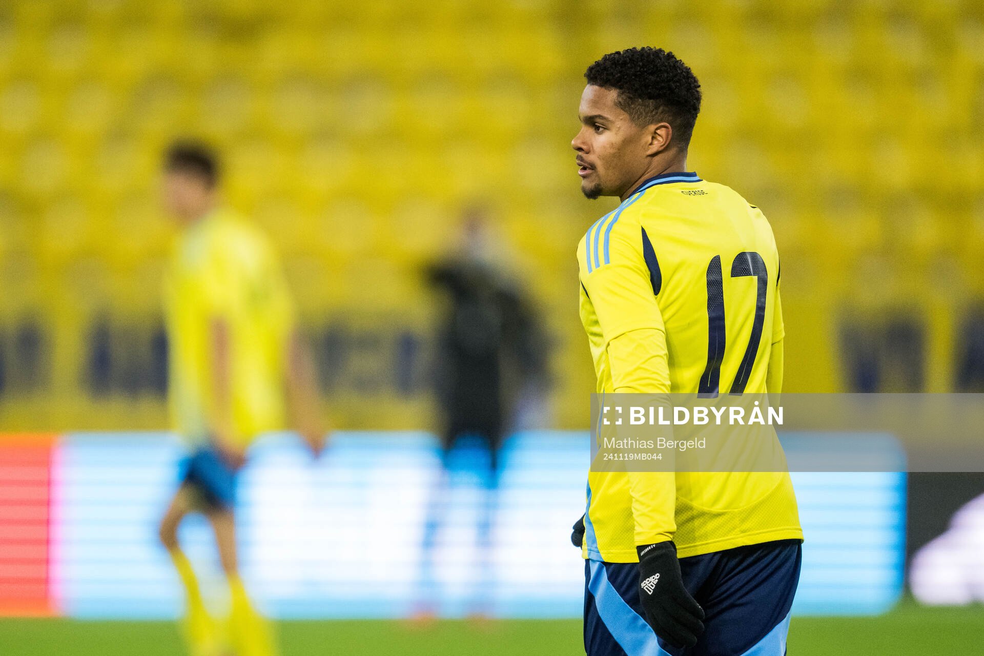 Santino Samuyiwa of Sweden during the under-19 Euro Qualifier football match between Sweden and Norway on November 19, 2024 in Borås.