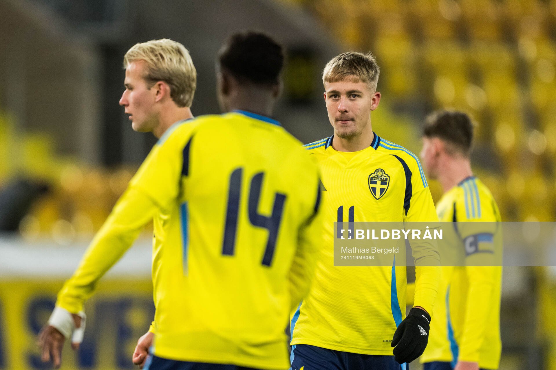 Elias Pihlström of Sweden during the under-19 Euro Qualifier football match between Sweden and Norway on November 19, 2024 in Borås.