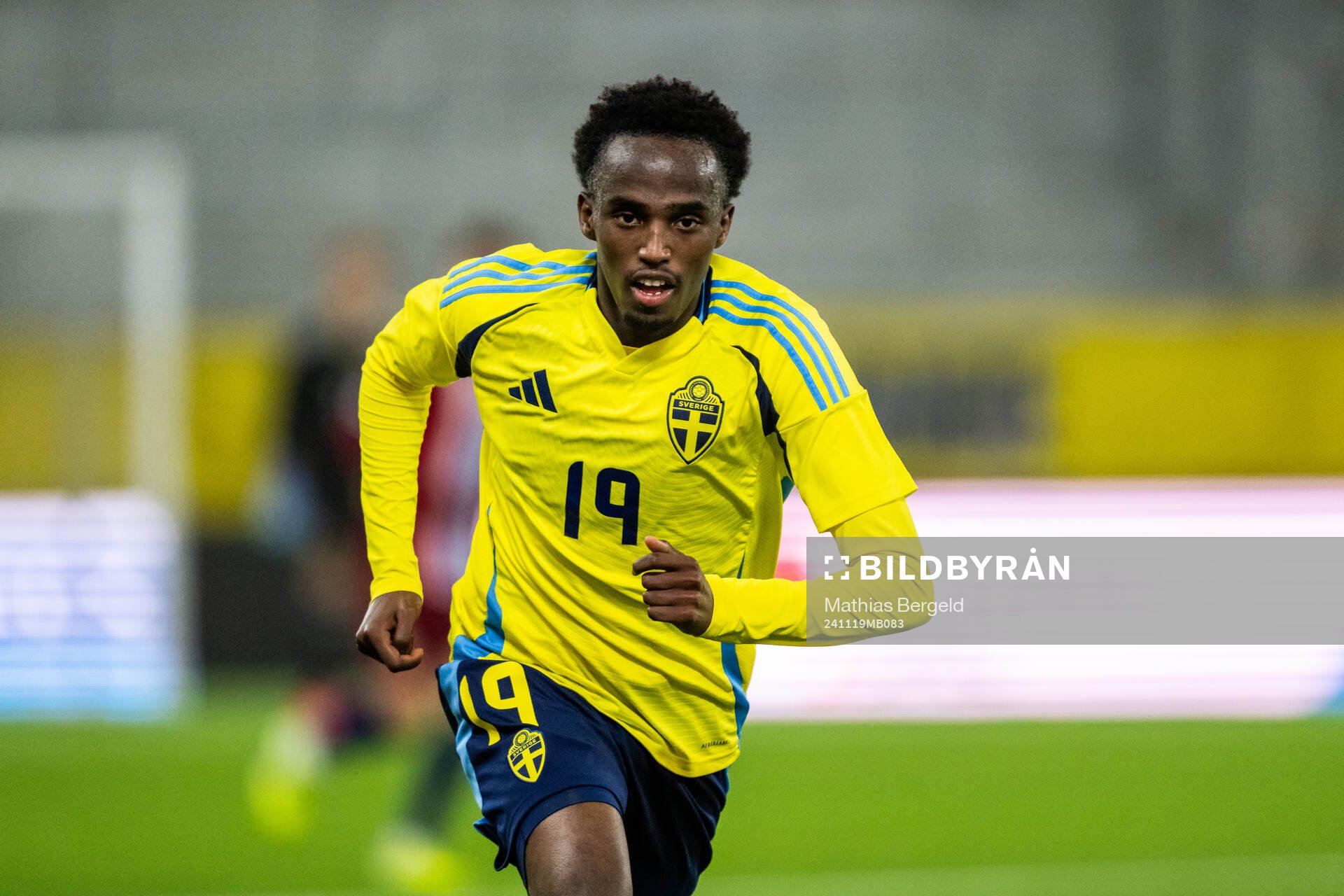 Nuurdin Ali Mohudin of Sweden during the under-19 Euro Qualifier football match between Sweden and Norway on November 19, 2024 in Borås. 