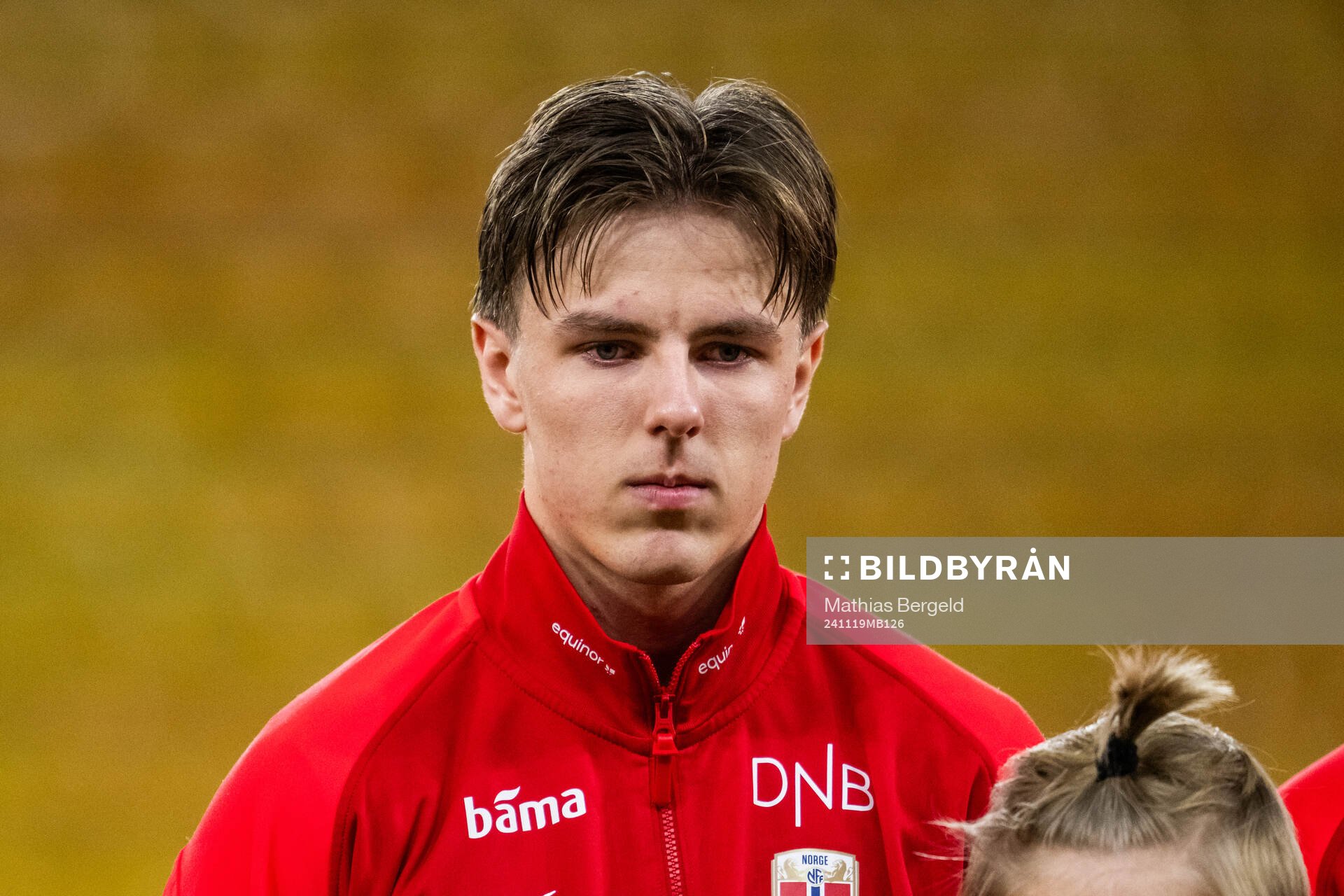 Julian Bakkeli Gonstad of Norway during line-up ahead of the under-19 Euro Qualifier football match between Sweden and Norway on November 19, 2024 in Borås.
