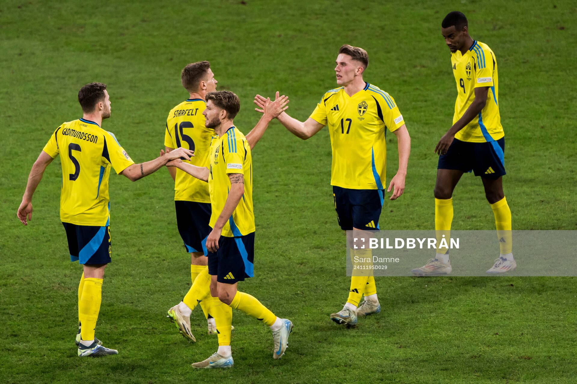 Anton Salétros and Viktor Gyökeres of Sweden celebrate