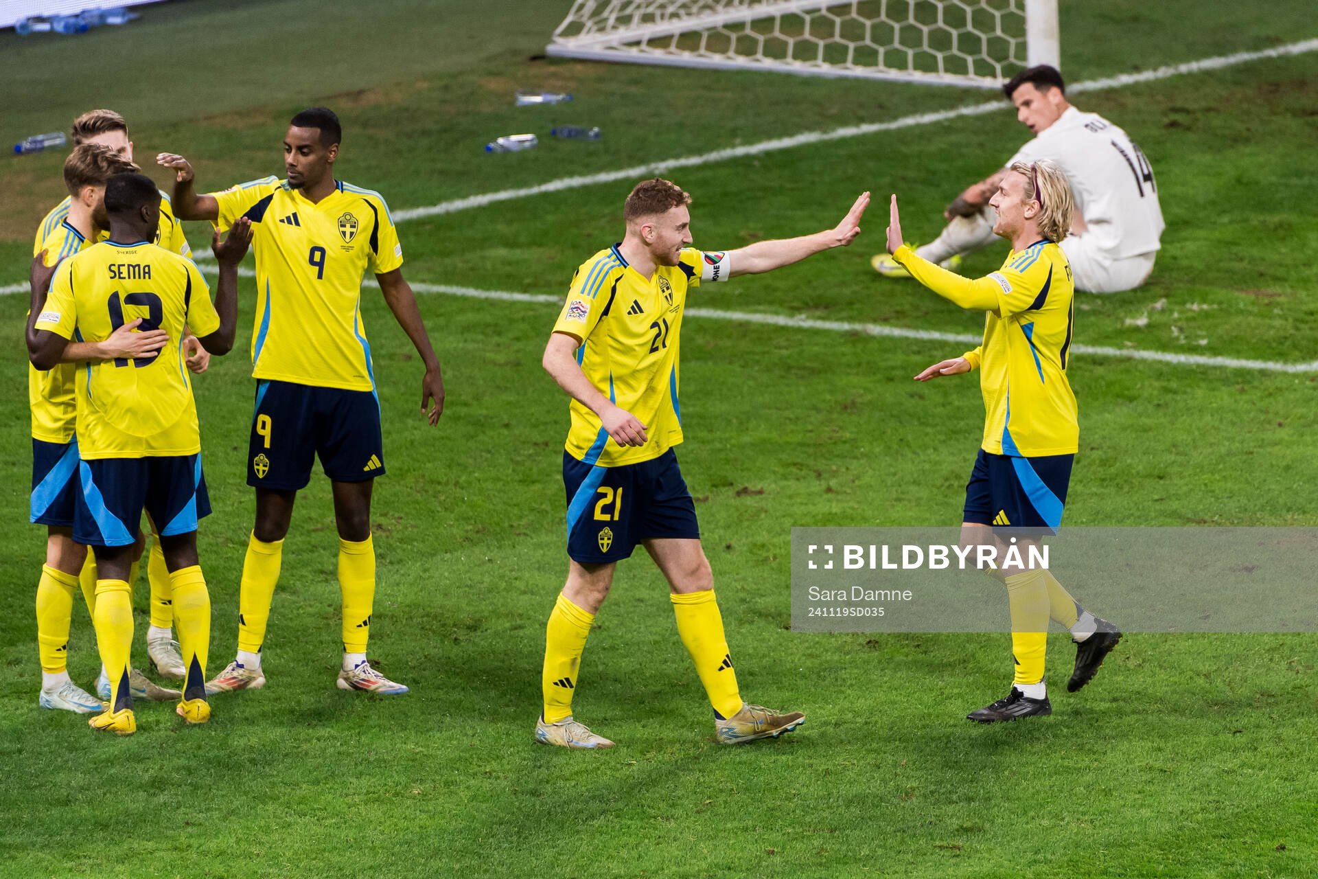 Dejan Kulusevski and Emil Forsberg of Sweden celebrate