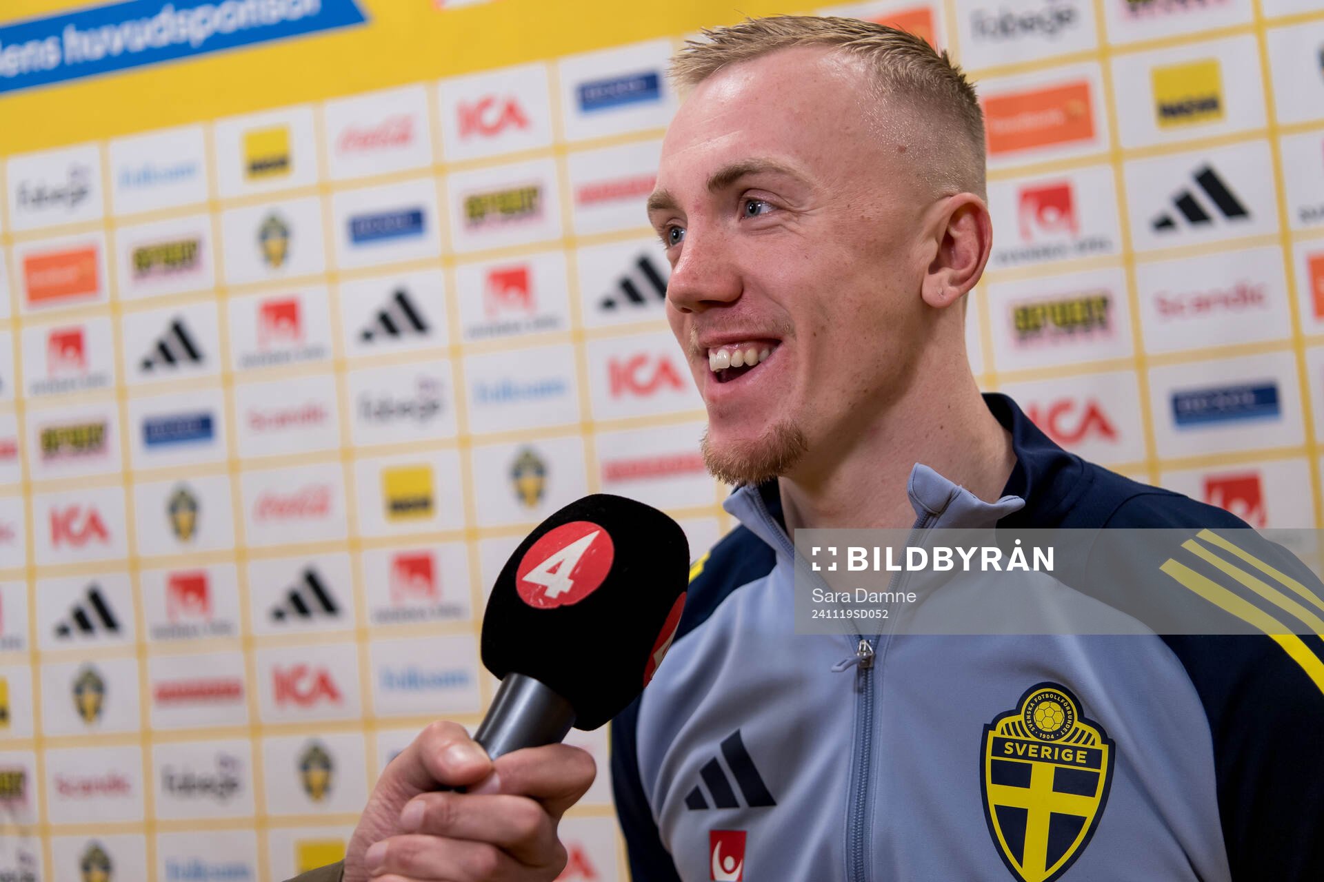 Isac Lidberg of Sweden in mixed zone