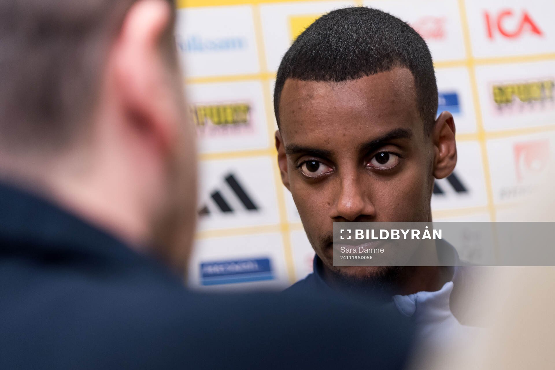 Alexander Isak of Sweden in mixed zone