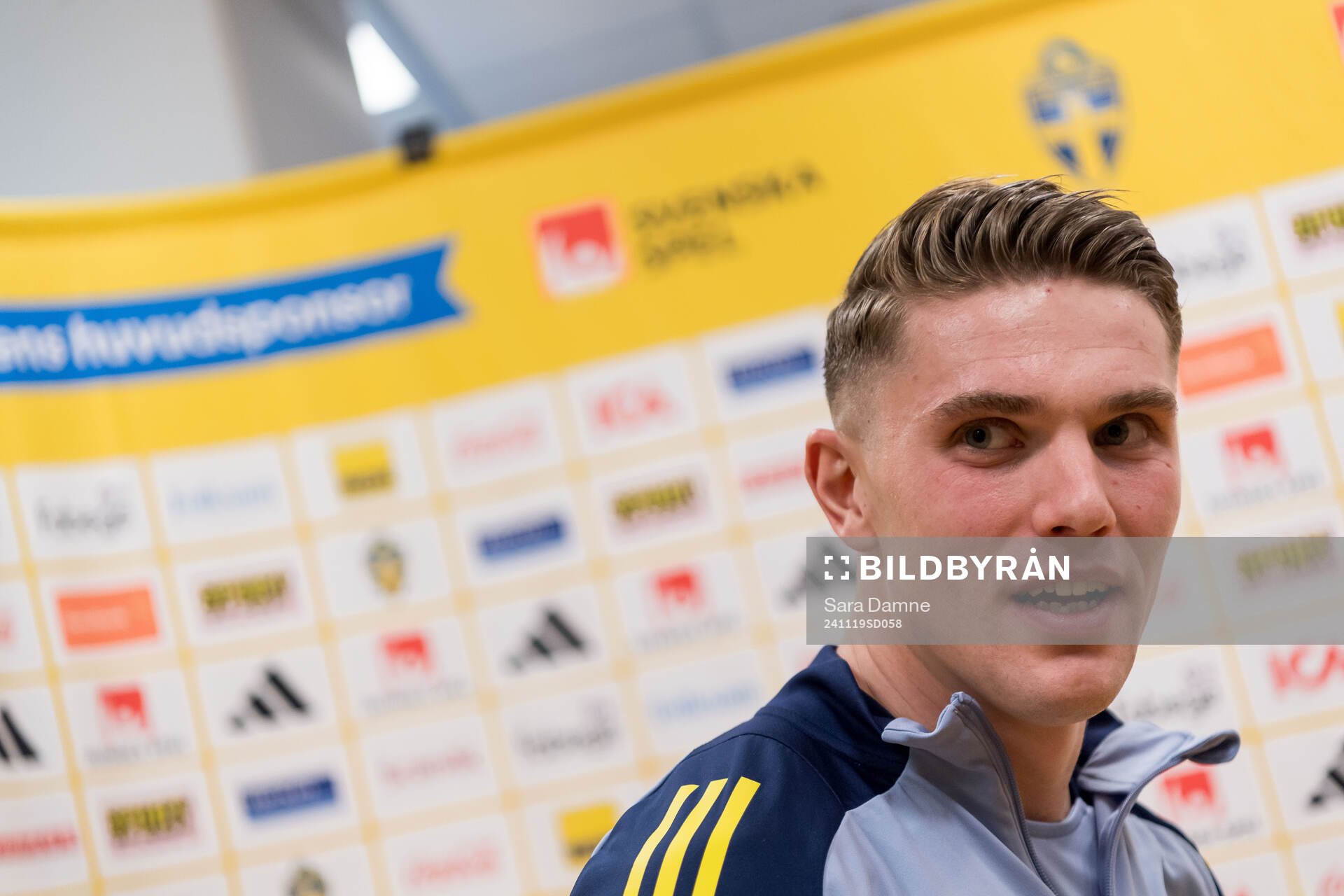 Viktor Gyökeres of Sweden in mixed zone