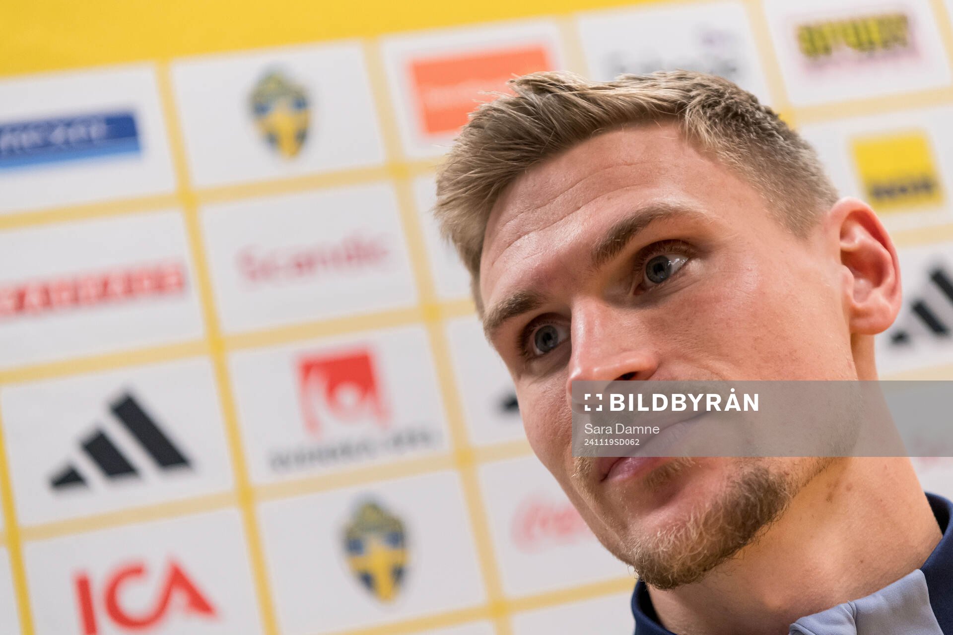 Carl Starfelt of Sweden in mixed zone