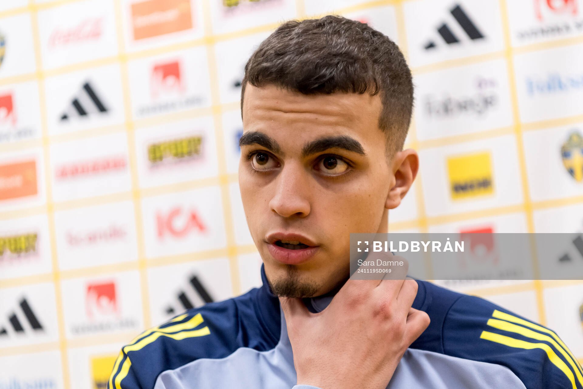 Yasin Ayari of Sweden in mixed zone