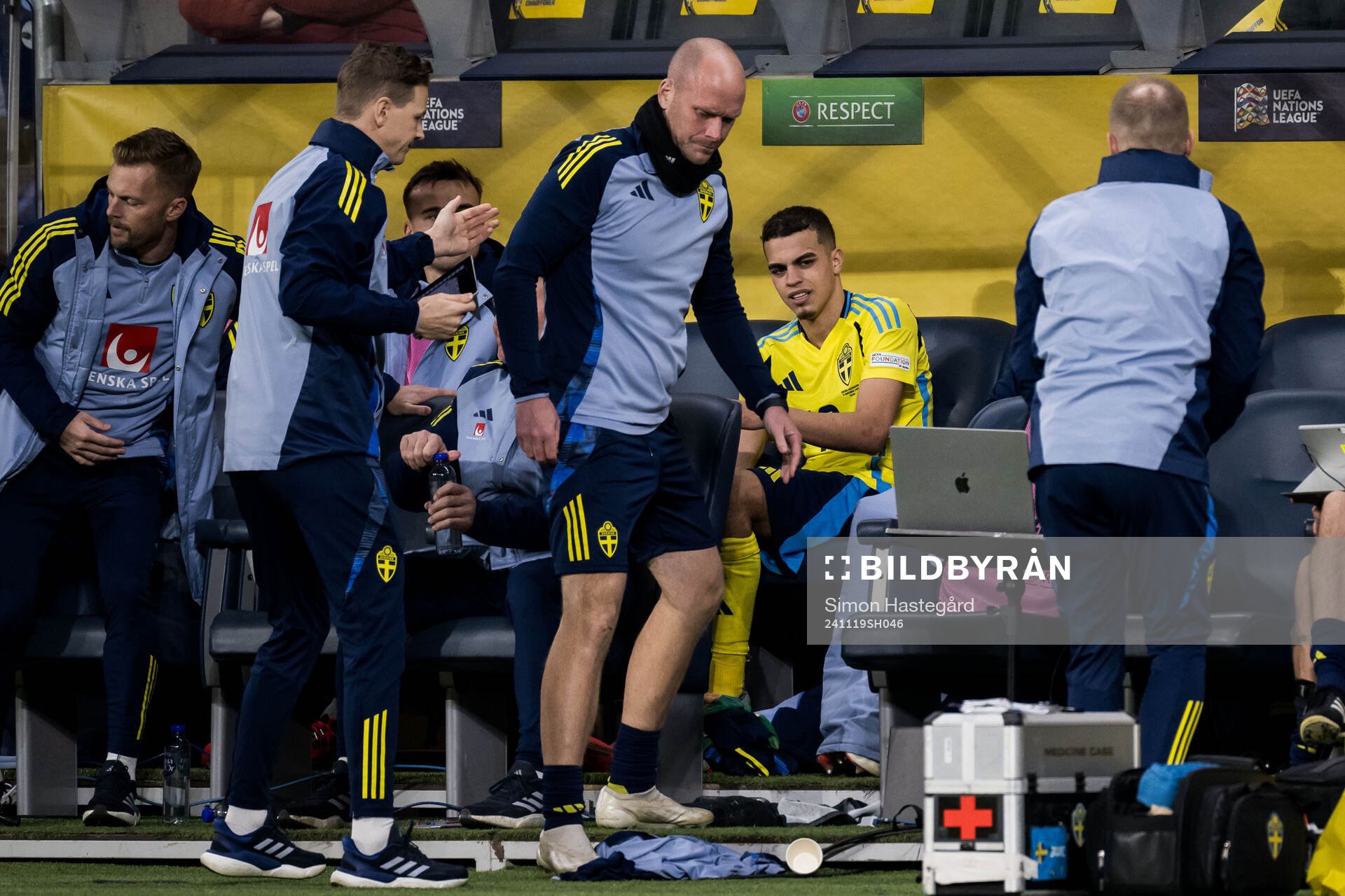 Yasin Ayari of Sweden in pain