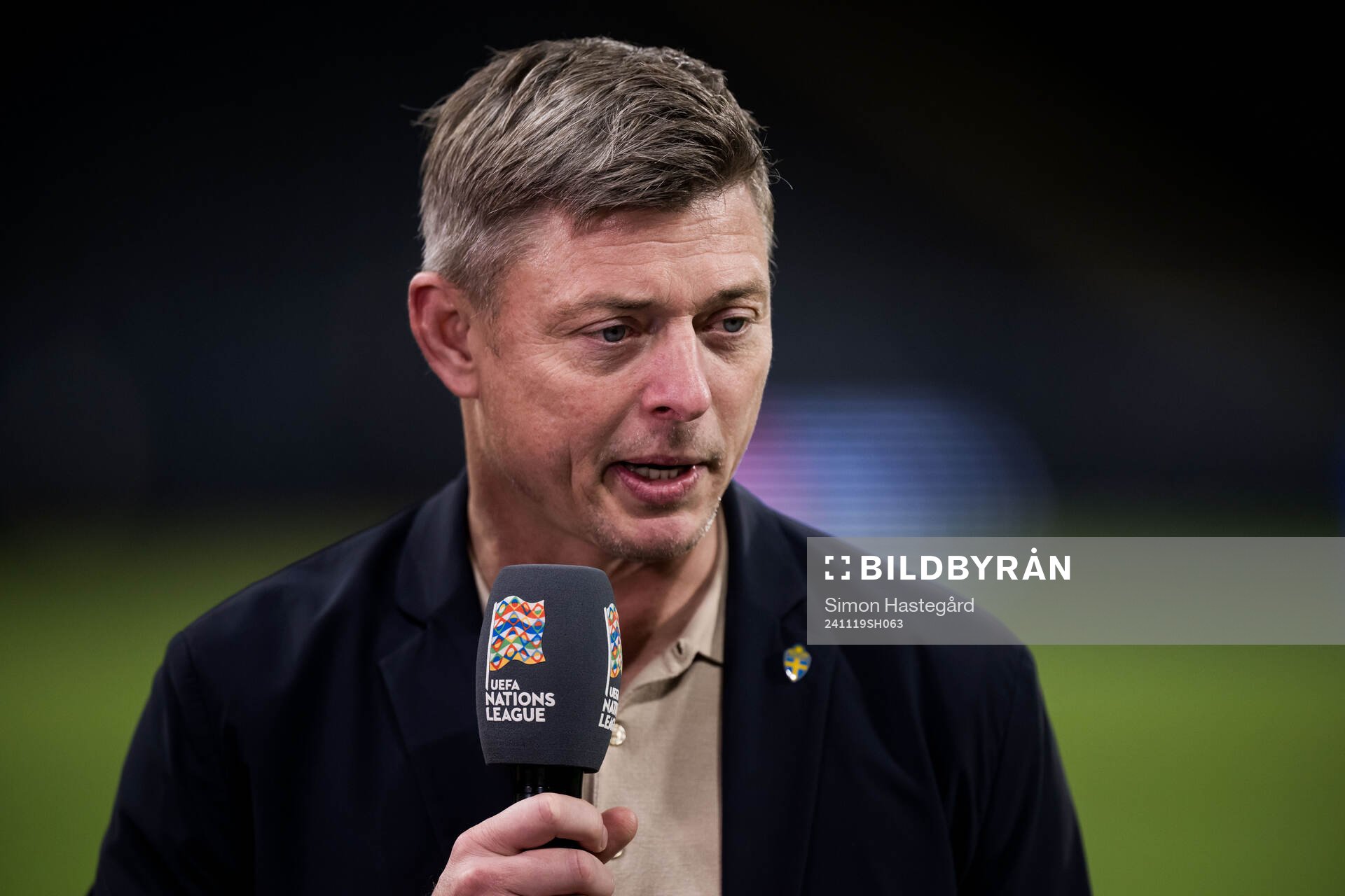 Head coach Jon Dahl Tomasson of Sweden is interviewed in
