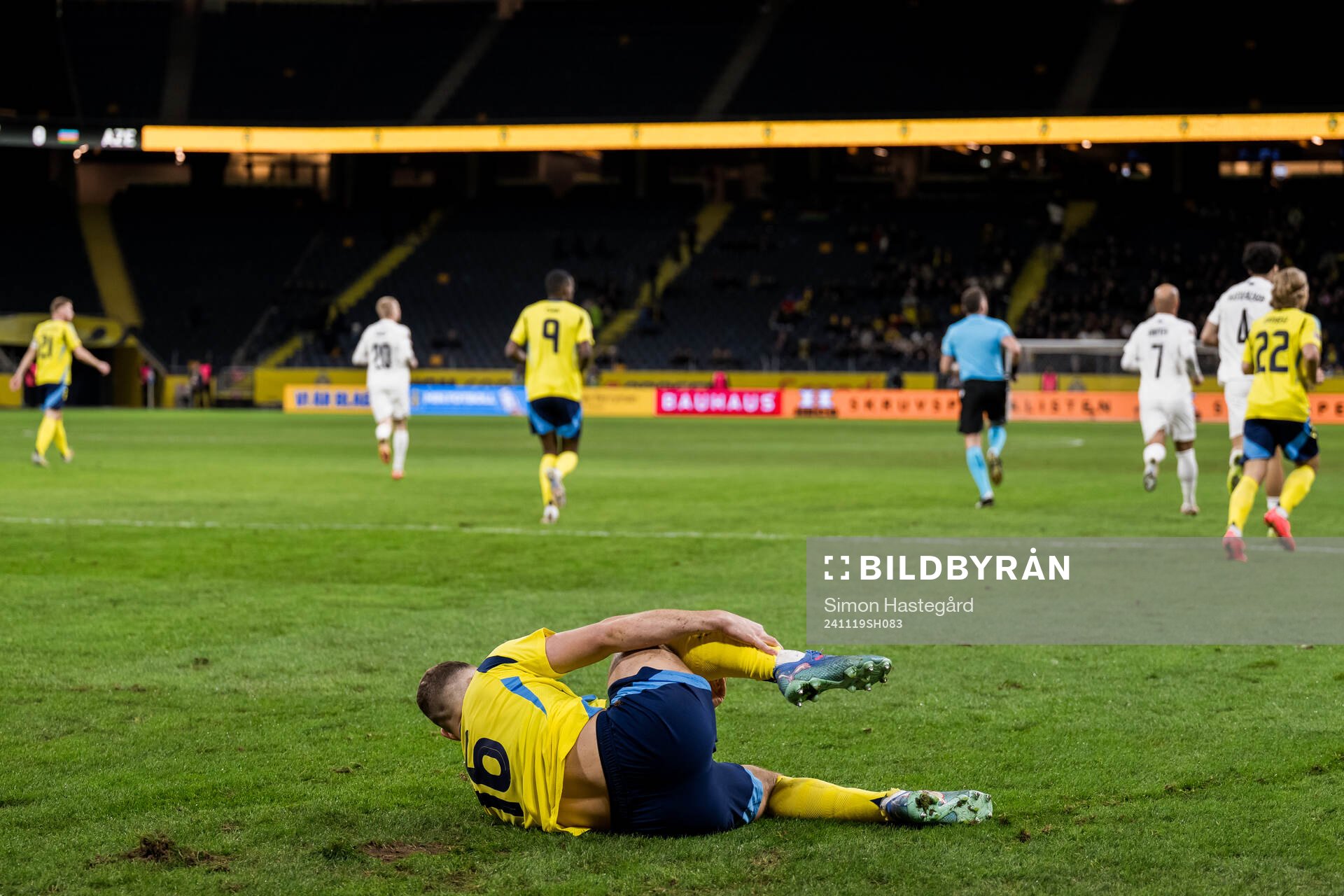 Jesper Karlström of Sweden in pain