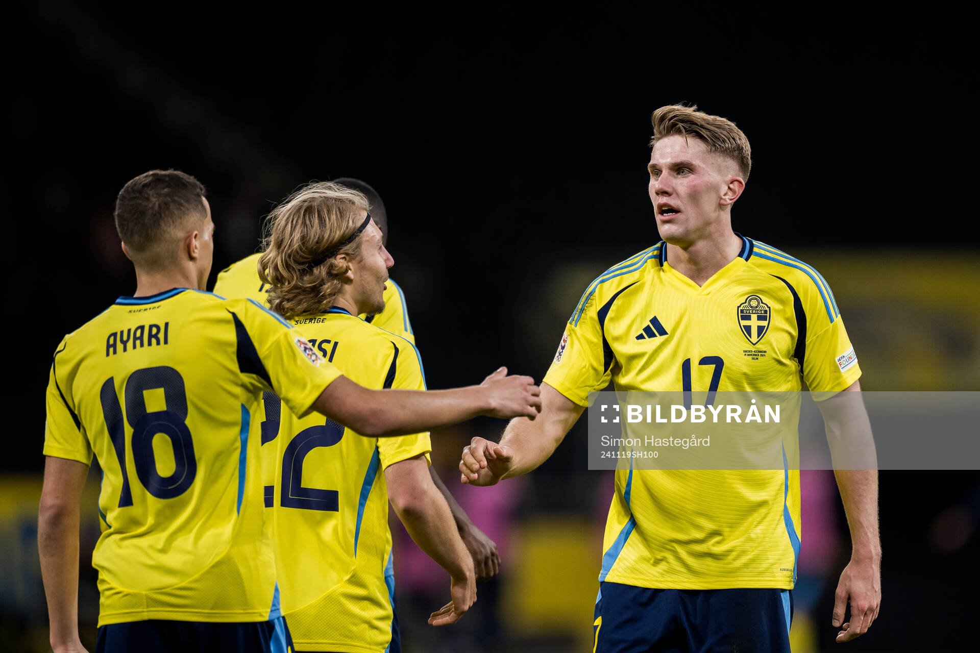 Yasin Ayari and Viktor Gyökeres of Sweden celebrates the