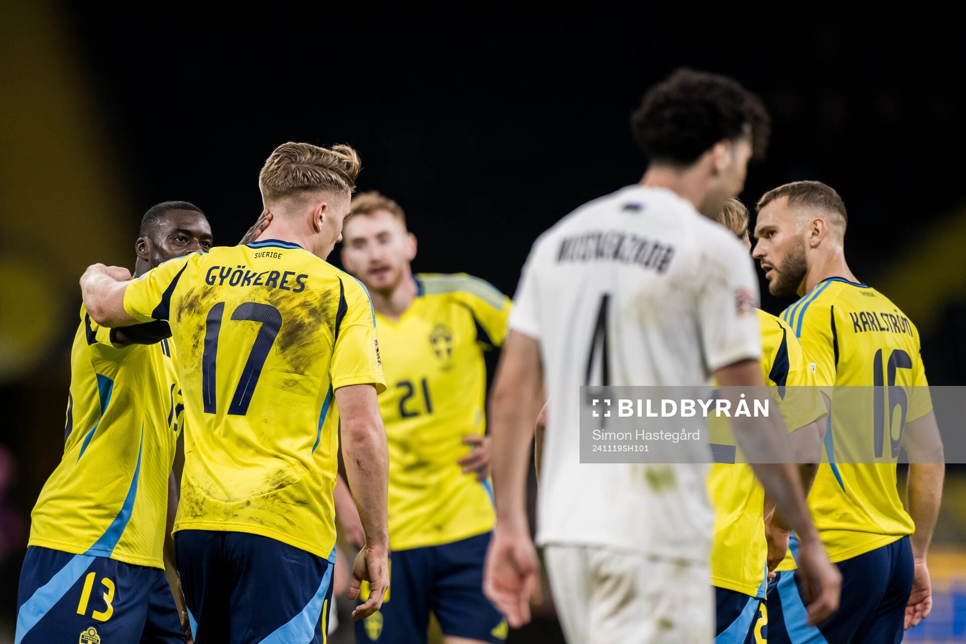 Ken Sema, Viktor Gyökeres and Jesper Karlström of Sweden
