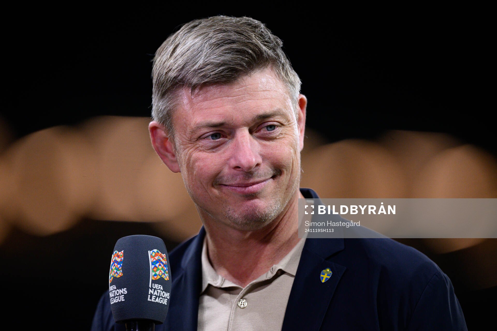Head coach Jon Dahl Tomasson of Sweden is interviewed in