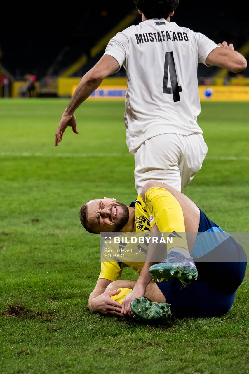 Jesper Karlström of Sweden in pain
