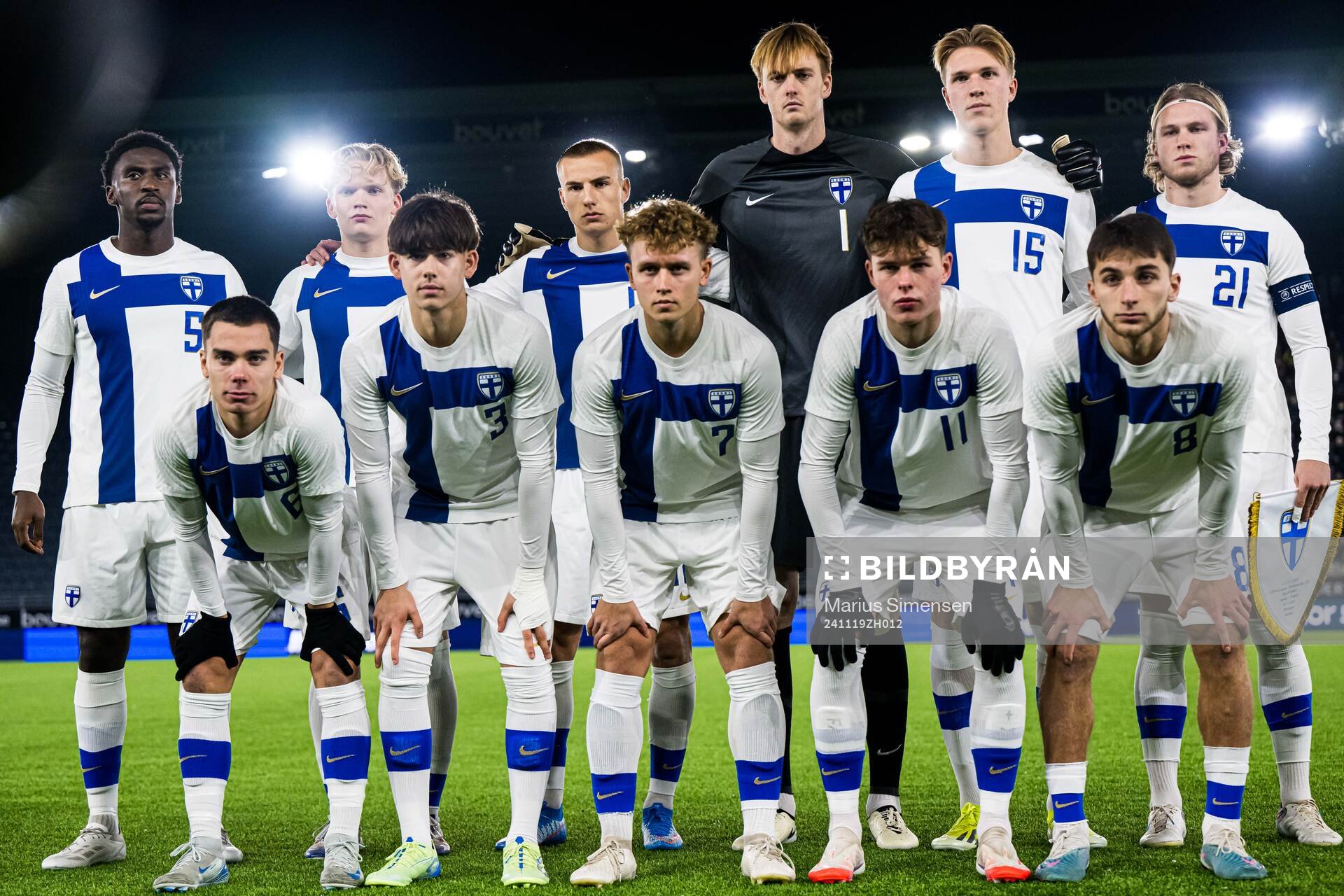 The starting eleven of Finland, from the top left; Tony