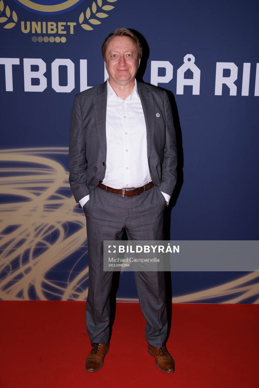 Stefan Mellerborg, Presschef AIK Fotboll på röda mattan under Allsvenskans Stora Pris den 20 november 2024 i Stockholm. 