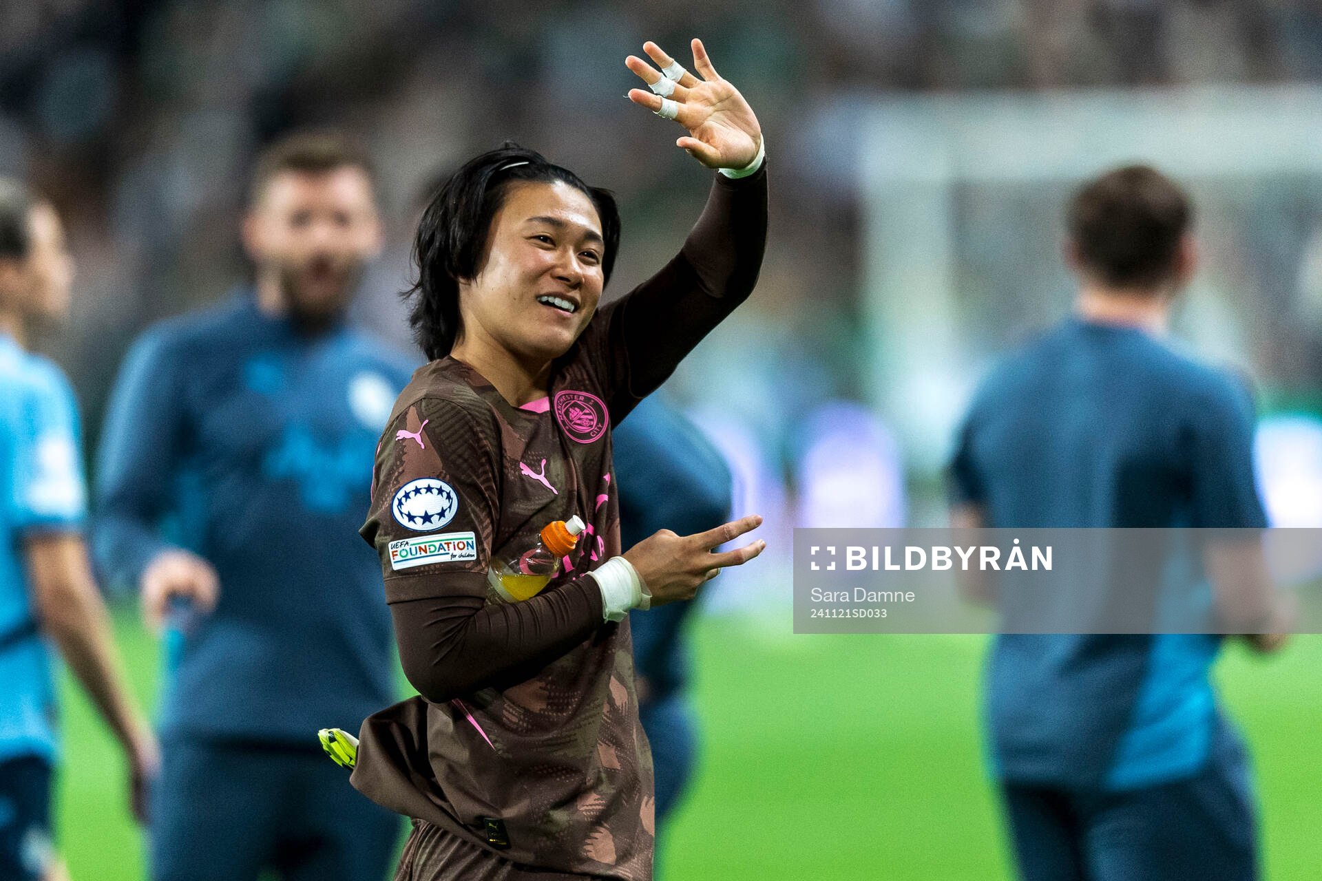 Goalkeeper Ayaka Yamashita of Manchester City celebrates after the Women's Champions League football match between Hammarby and Manchester City on November 21, 2024 in Stockholm.