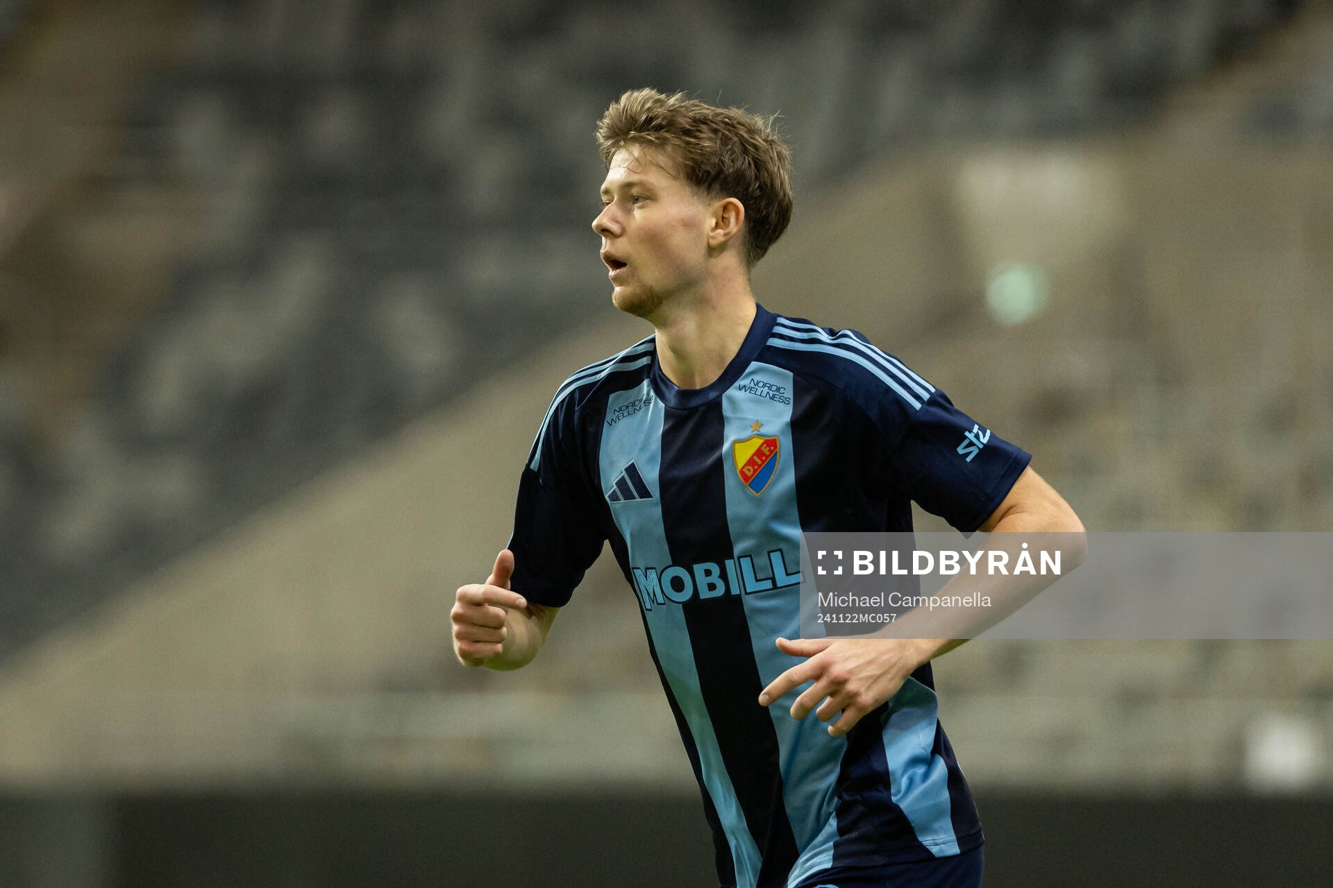 Djurgårdens Patric Åslund under en träningsmatch mellan Djurgården och Elfsborg den 22 november 2024 i Stockholm. 