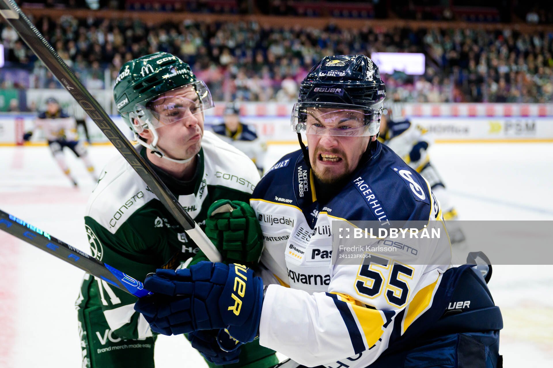 Färjestads Viktor Lodin och HV71s Mikael Seppälä