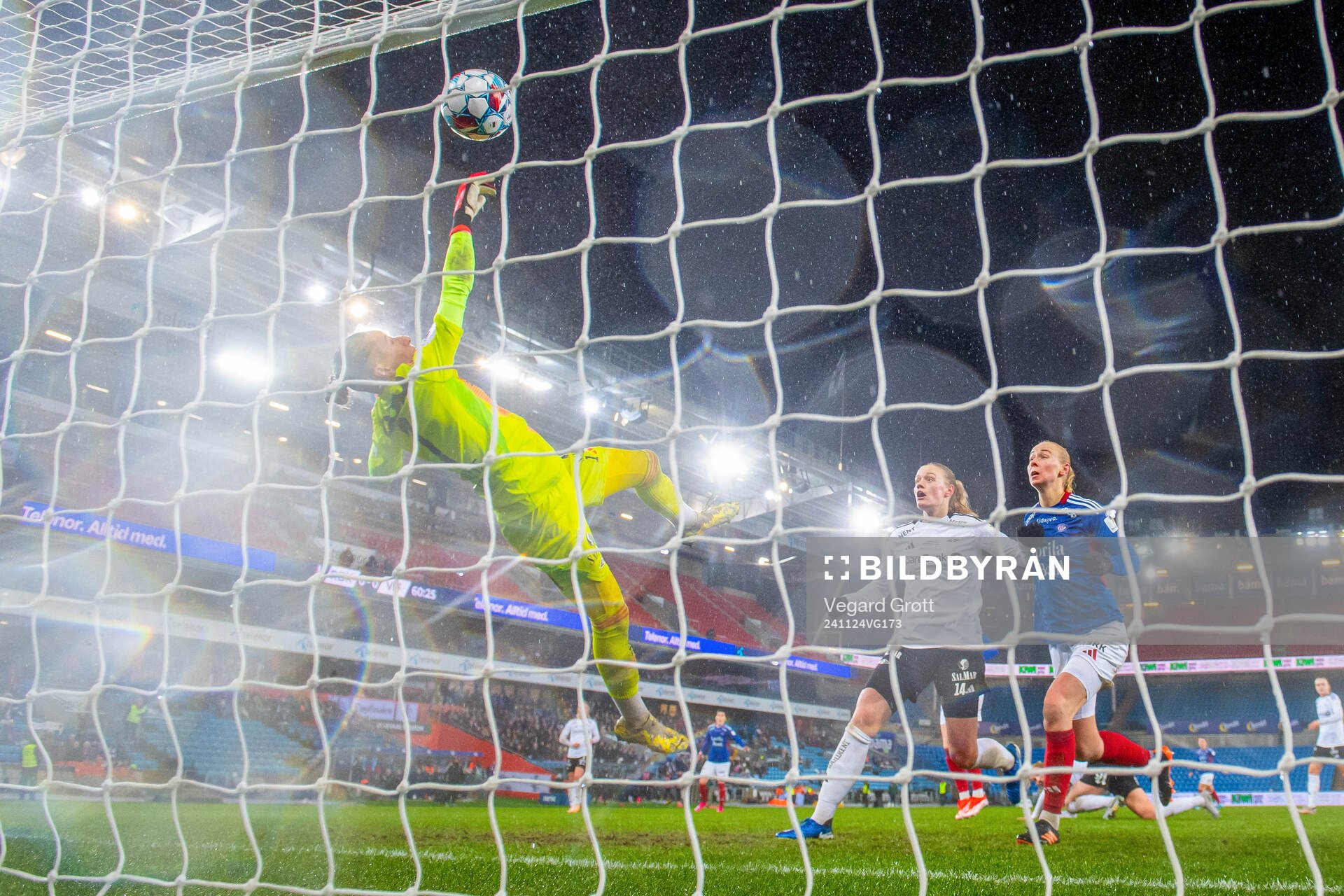 Goalkeeper Rugile Rulyte of Rosenborg makes a save while
