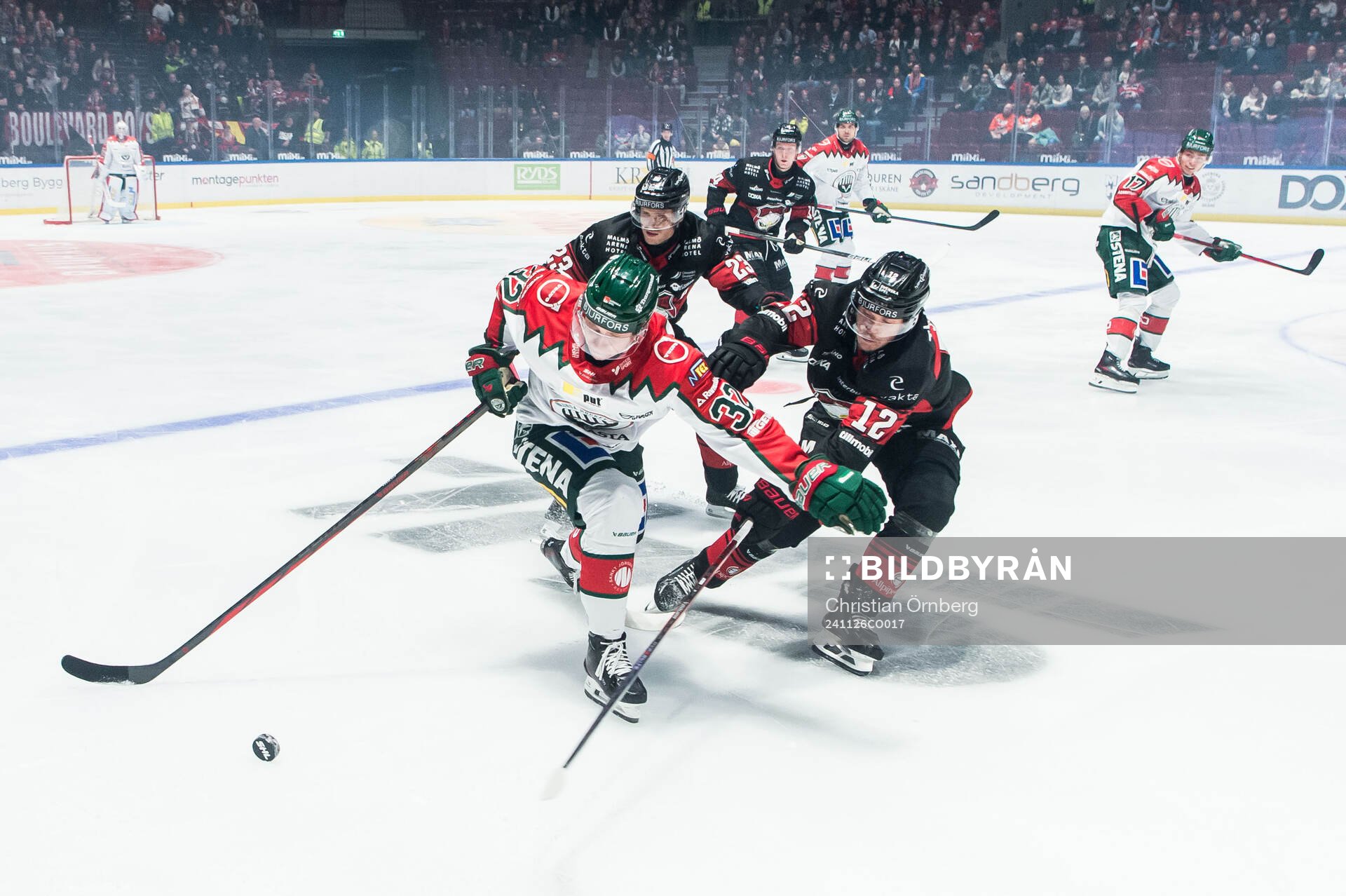 Frölundas Linus Nässen och Malmö Redhawks Linus Öberg