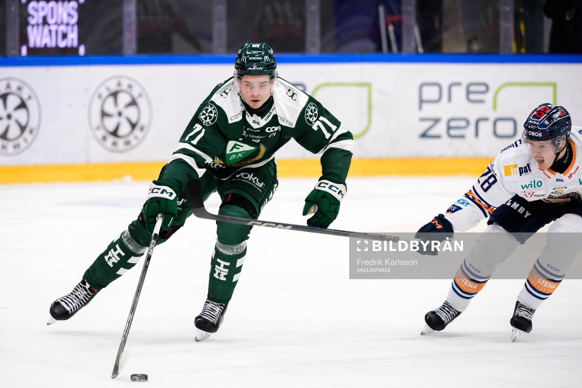Färjestads Viktor Lodin och Växjös Hugo Gustafsson