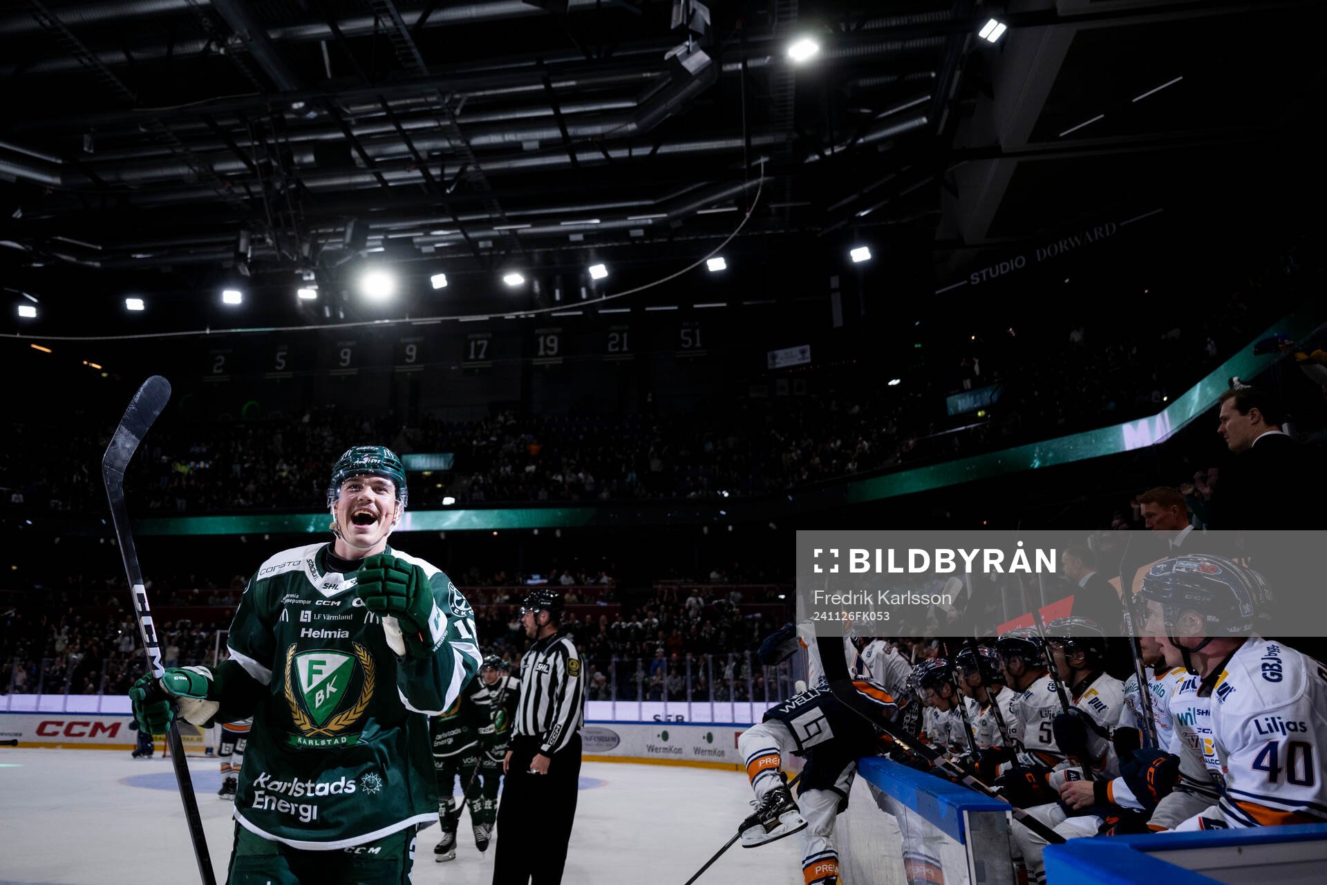 Färjestads Alexander Ljungkrantz jublar