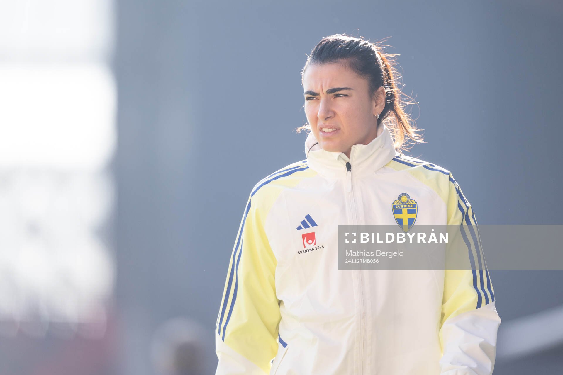 Goalkeeper Zecira Musovic of the Swedish women's national football team during a training session on November 27, 2024 in Leskovac.