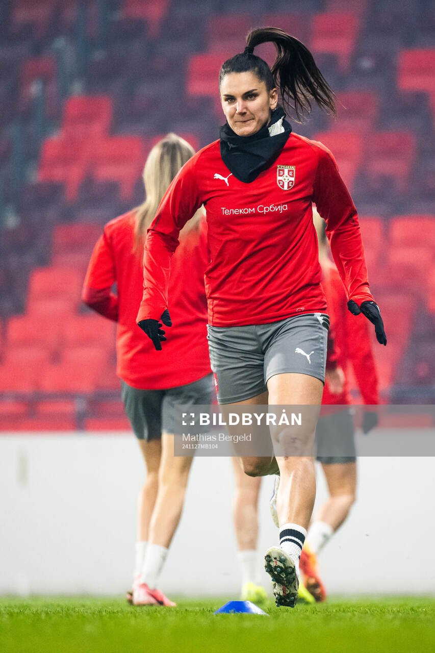 Jovana Damnjanovic of the Serbian women's national football team during a training session on November 27, 2024 in Leskovac. 