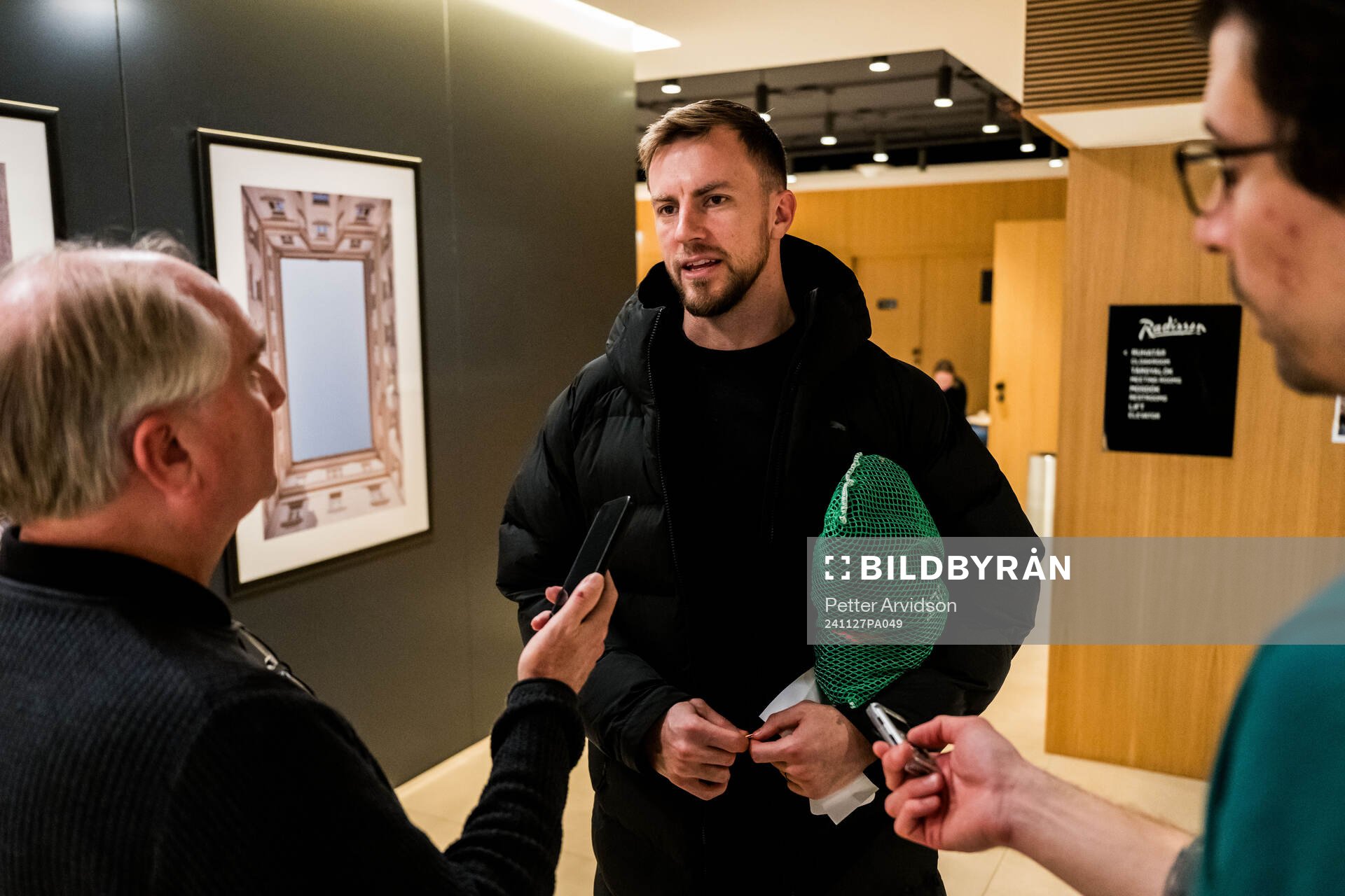 Goalkeeper Ricardo Friedrich of Malmö FF is being interviewed during a press meet ahead of the UEFA Europa League match between Ferencvaros and Malmö FF on November 27, 2024 in Budapest.