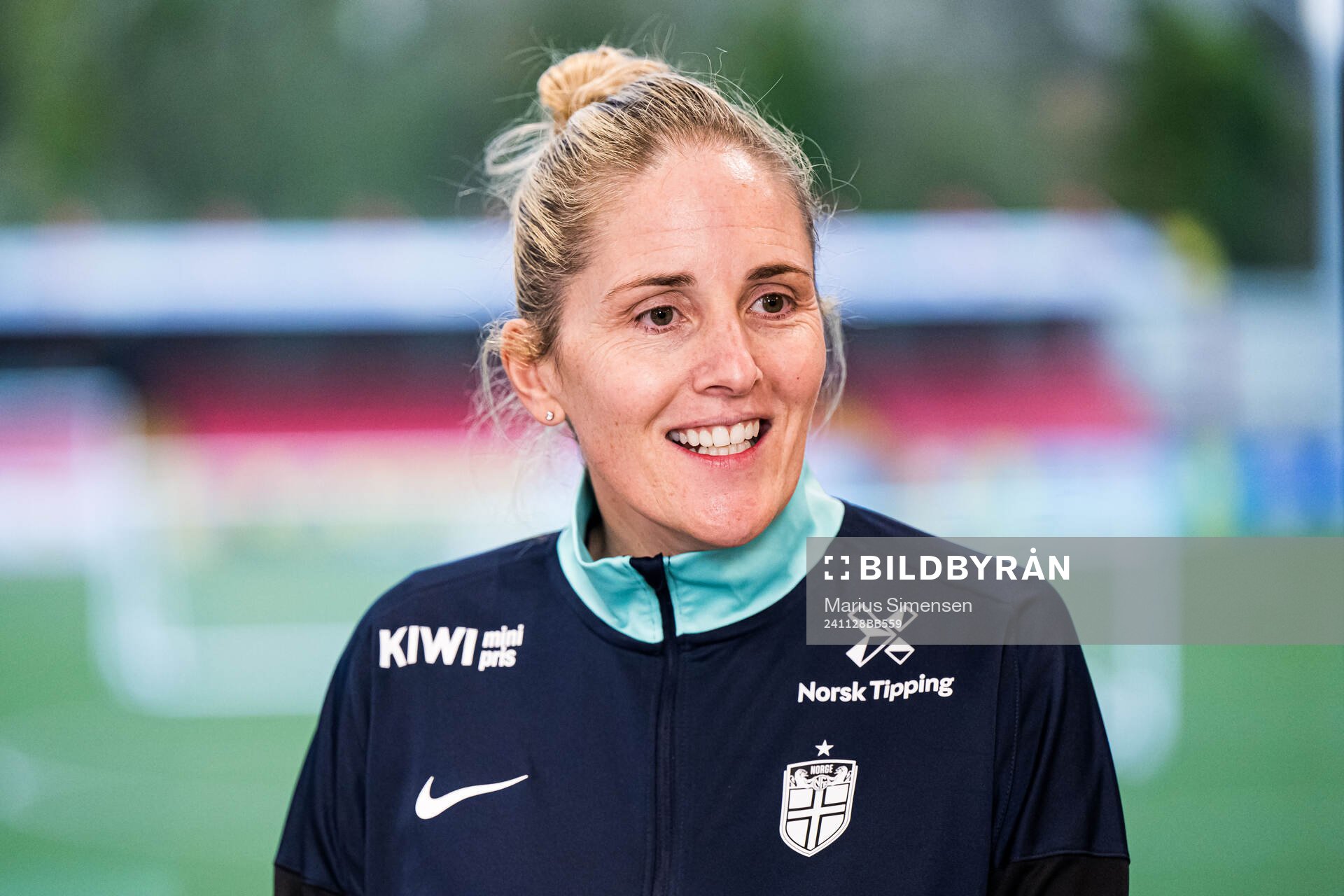 Gemma Grainger, head coach of the Norwegian women's national football team during a press conference on November 28, 2024 in Larne.