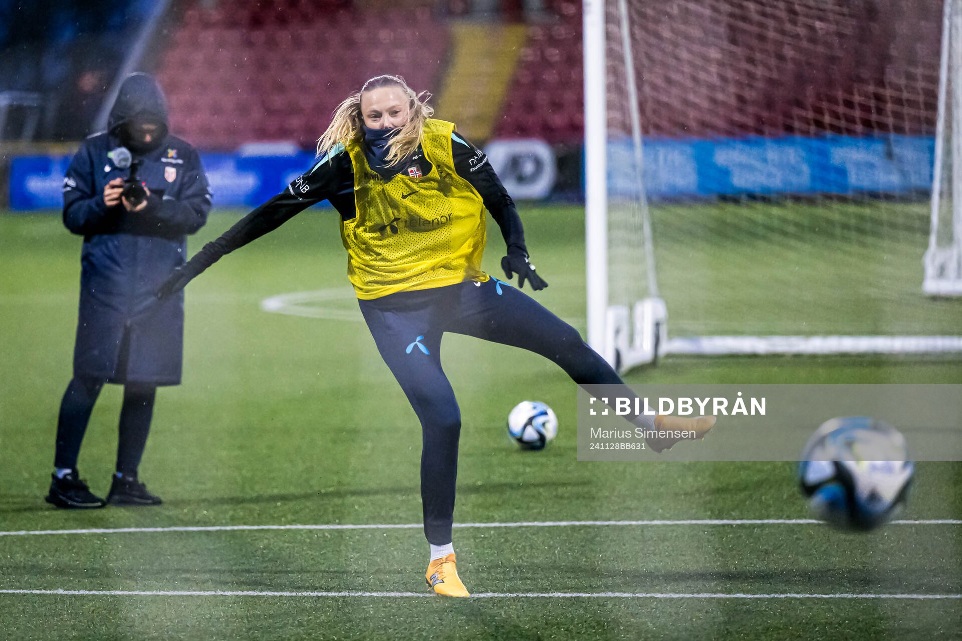Synne Jensen of the Norwegian women's national football team during a training session on November 28, 2024 in Larne.