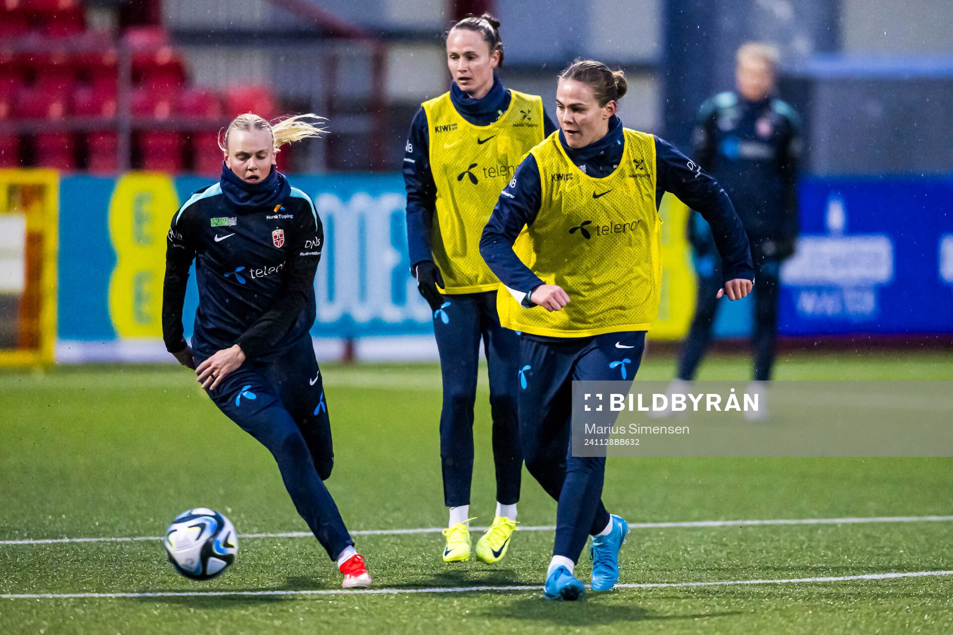 Marthine Østenstad of the Norwegian women's national football team during a training session on November 28, 2024 in Larne.