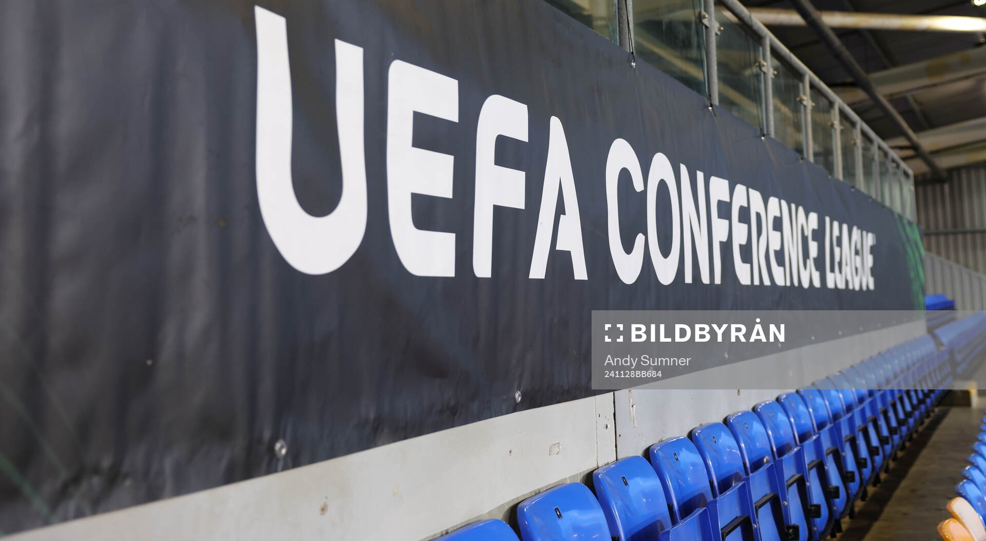 General view of UEFA Conference League branding inside The