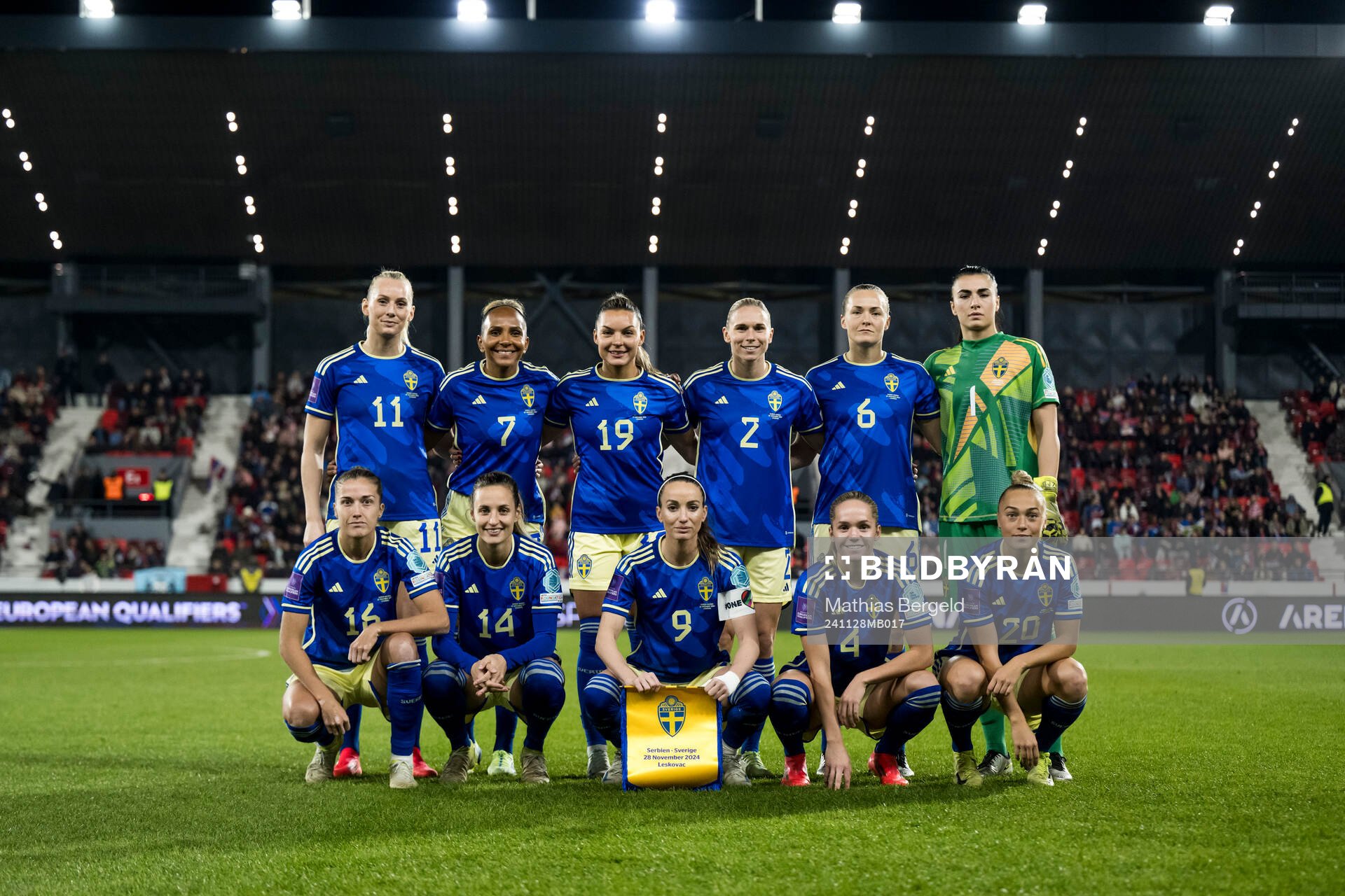 The starting eleven of Sweden pose for a team group photo