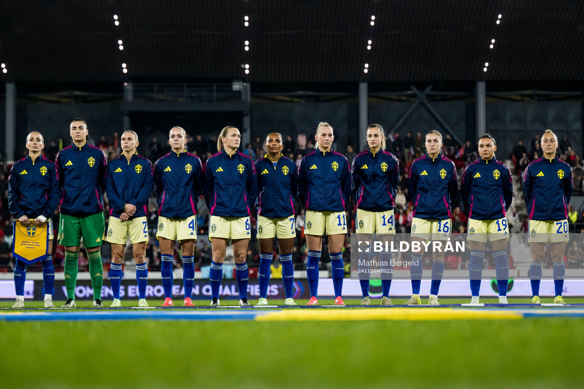 The players of Sweden at line up ahed of the UEFA Women's