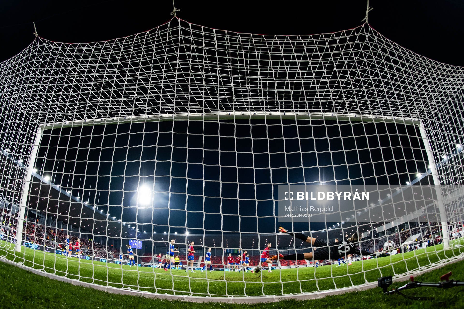 Hanna Bennison of Sweden scores 0-1 behind goalkeeper Sara