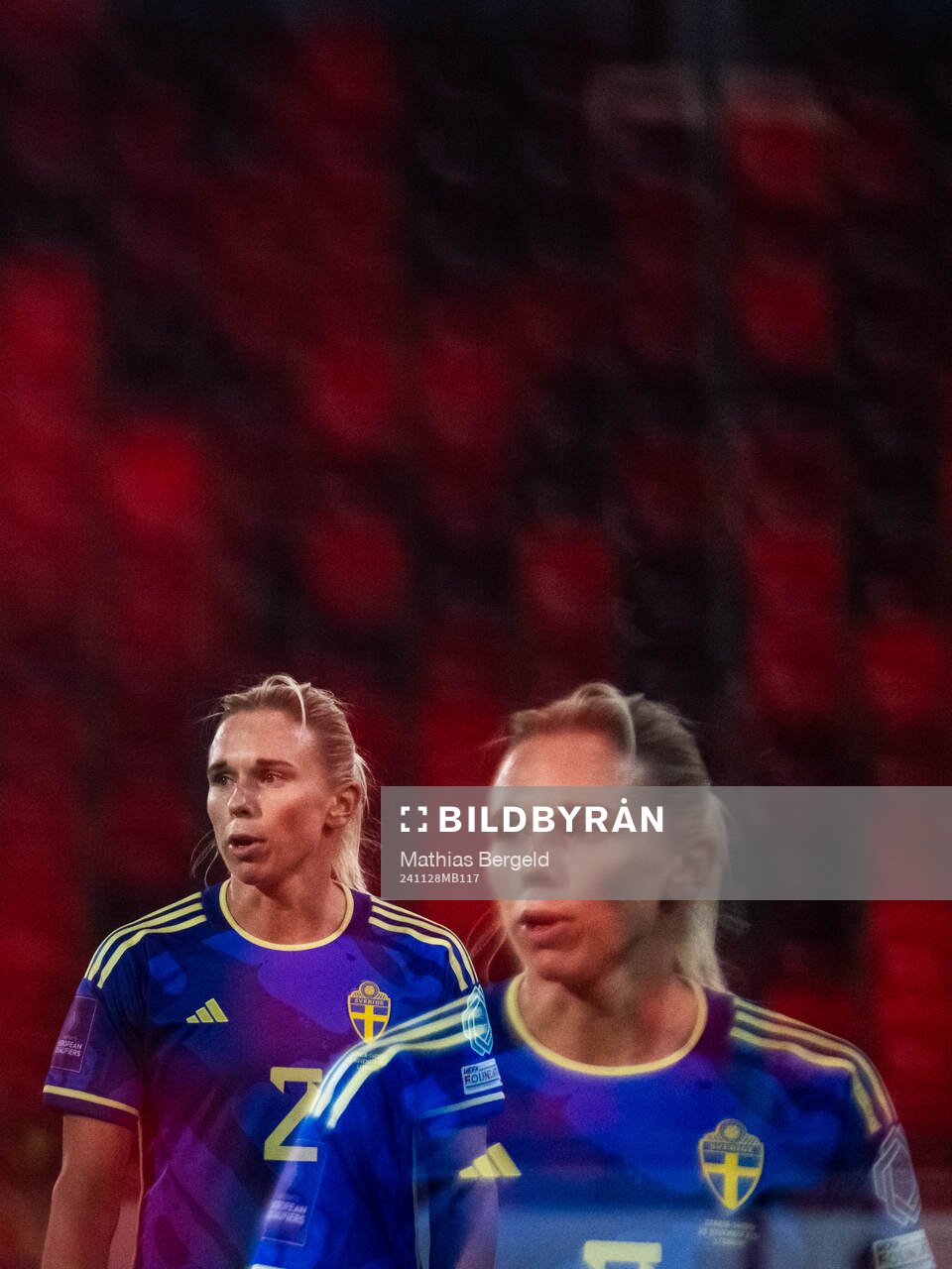 Jonna Andersson of Sweden during the UEFA Women's Euro Qualifier second round play-off football match between Serbia and Sweden on November 28, 2024 in Leskovac. Editors note: This image was created using the built in converter in the optics.