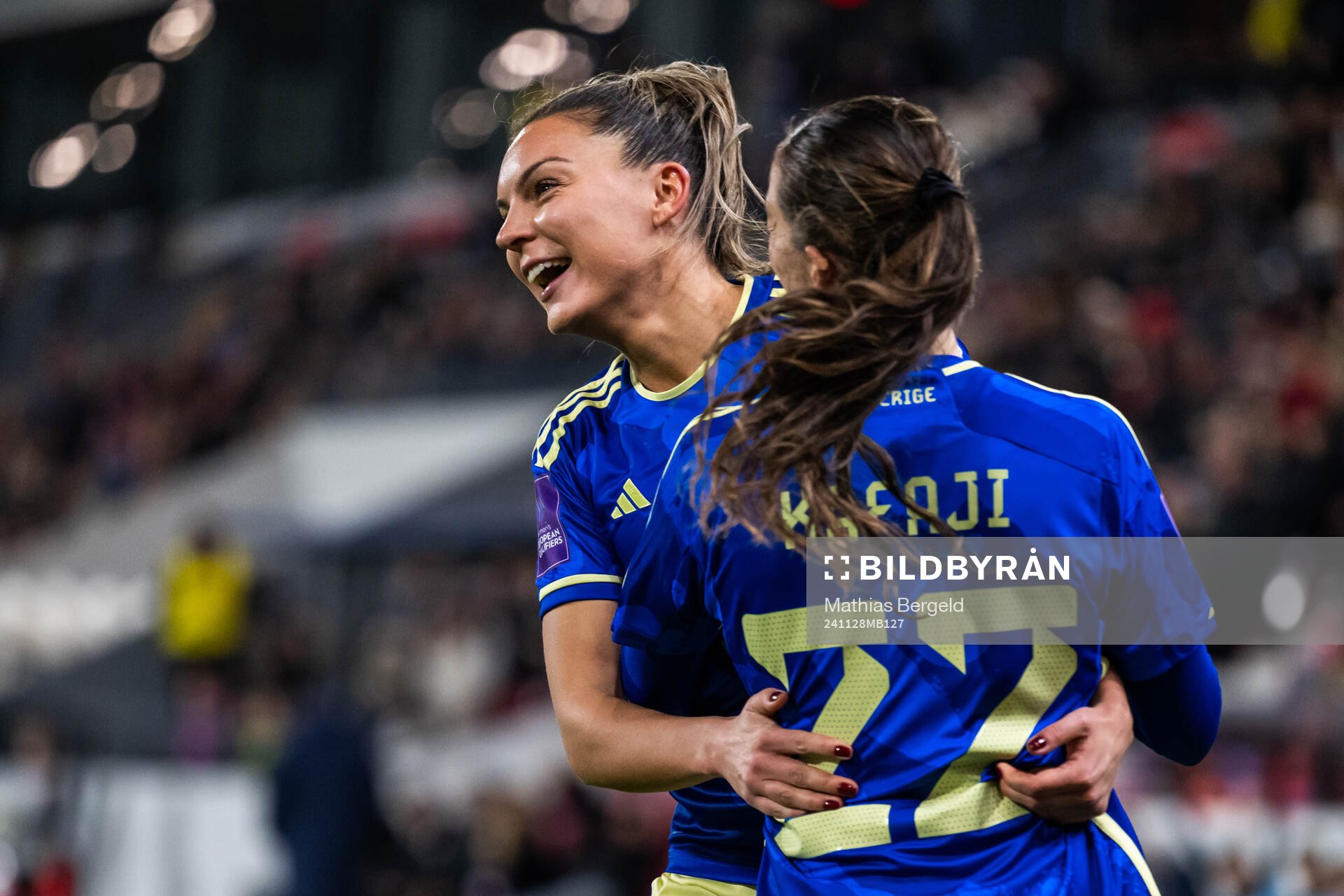 Johanna Rytting Kaneryd celebrates with Rusul Rosa Kafaji