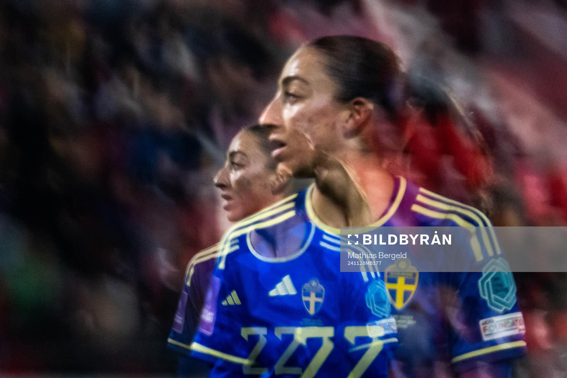 Rusul Rosa Kafaji of Sweden during the UEFA Women's Euro Qualifier second round play-off football match between Serbia and Sweden on November 28, 2024 in Leskovac. Editors note: This image was created using the built in converter in the optics.