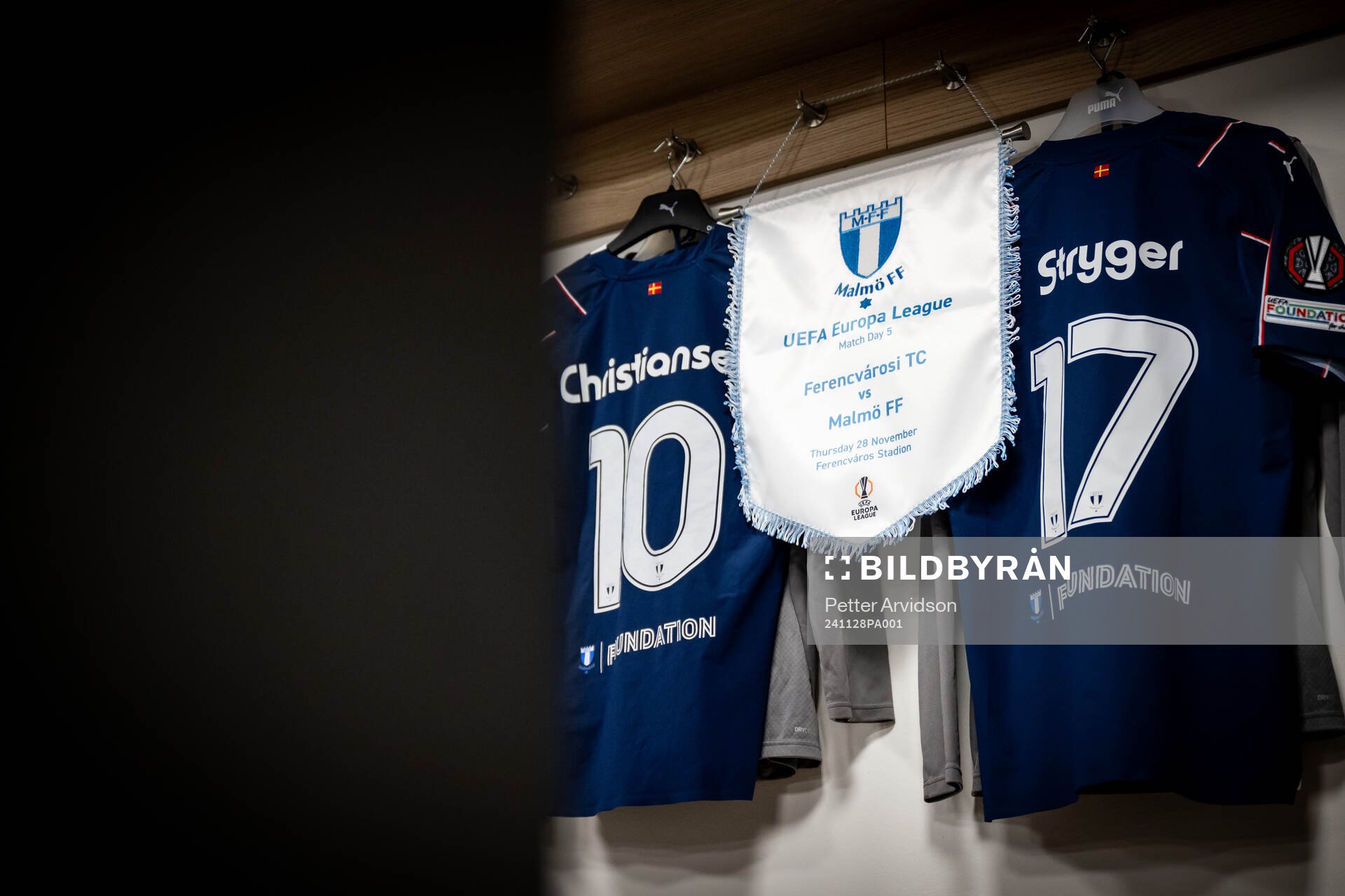 The pennant and the kits of Anders Christiansen and Jens