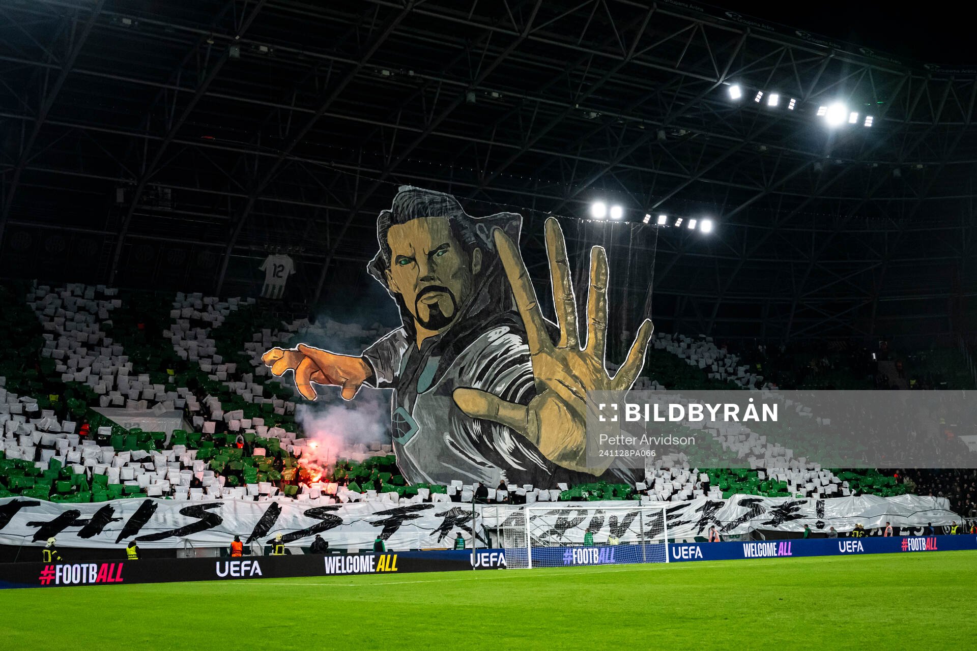 A tifo of Ferencvaros ahead the UEFA Europa League football