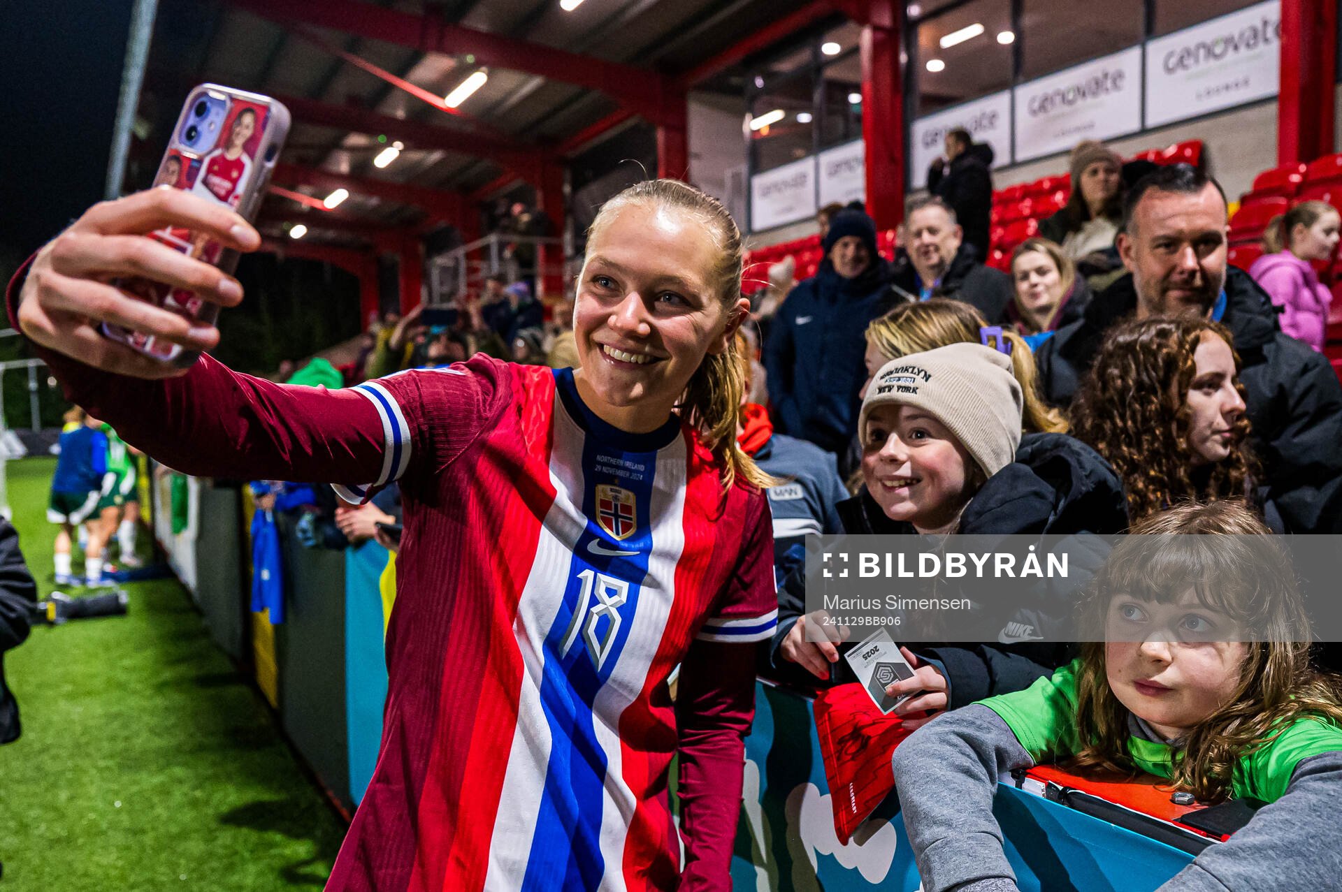 Frida Maanum of Norway taking a selfie with a fan