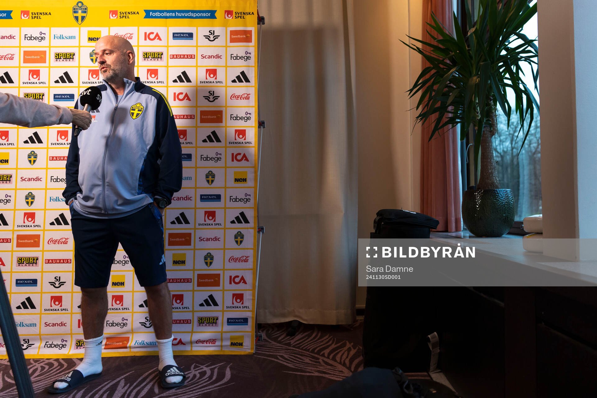 Assistant coach Magnus Wikman of Sweden is interviewed by