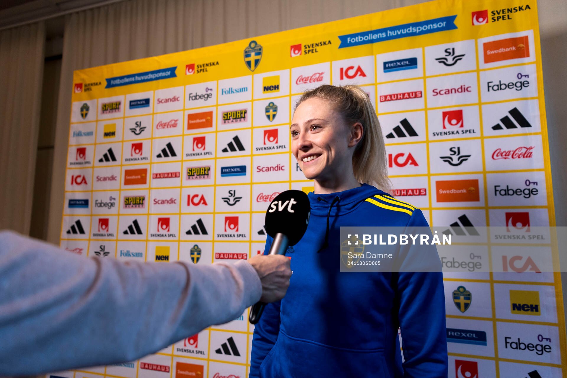 Rebecka Blomqvist of Sweden is interviewed by Swedish