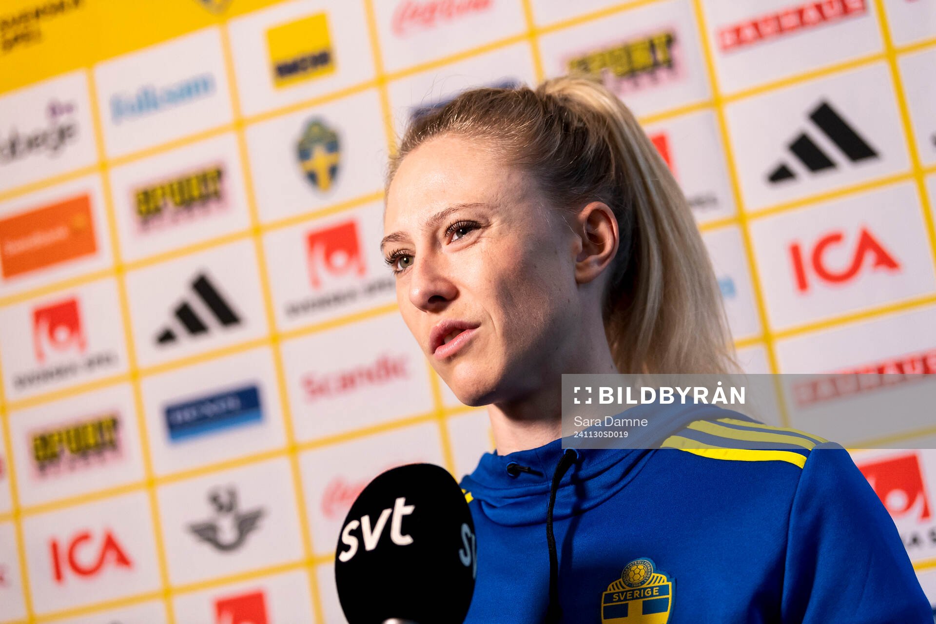 Rebecka Blomqvist of Sweden is interviewed by Swedish